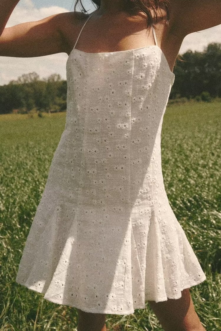 Summer Women Clothing Fashionable Elegant Hollow Out Cutout Embroidered Short Dress by Ragazza