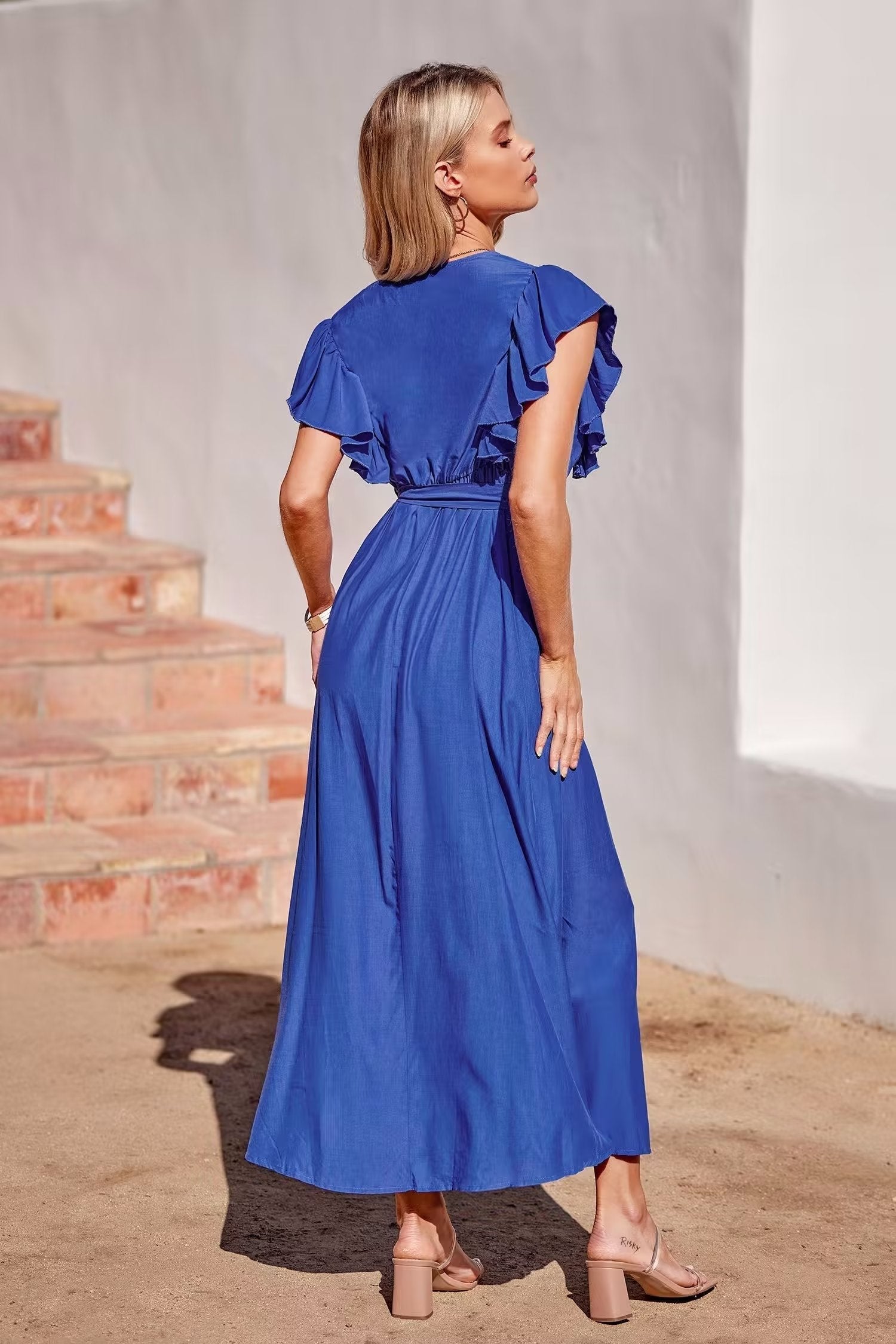 Summer Women Clothing French Sexy Backless V neck Sleeveless Waist Slimming Dress by Ragazza