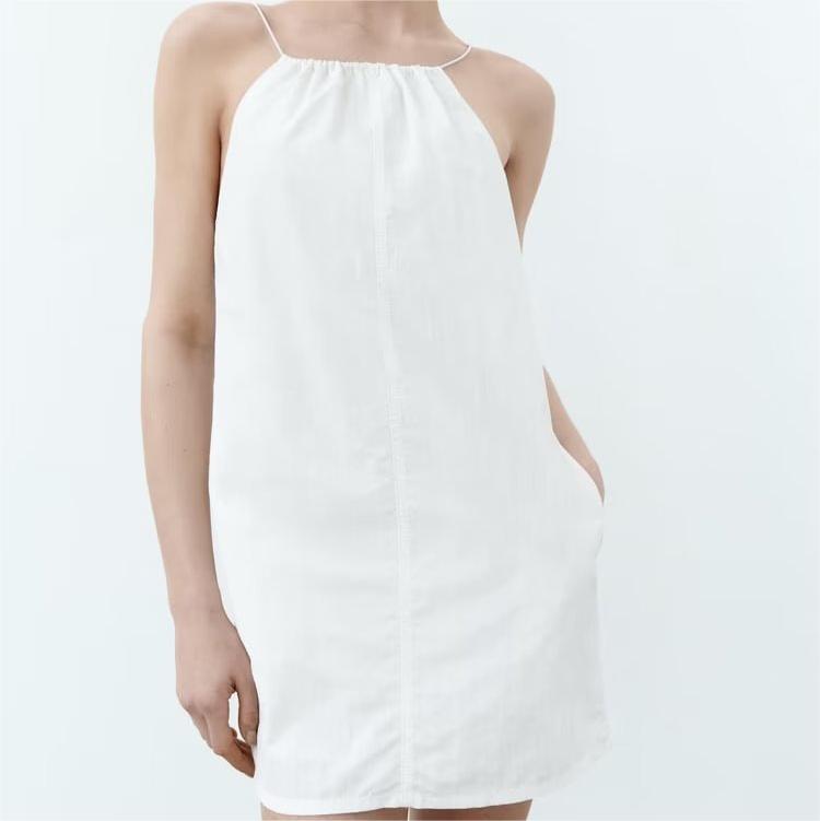 Summer Women Clothing Sexy Halter White Nylon Short Dress by Ragazza