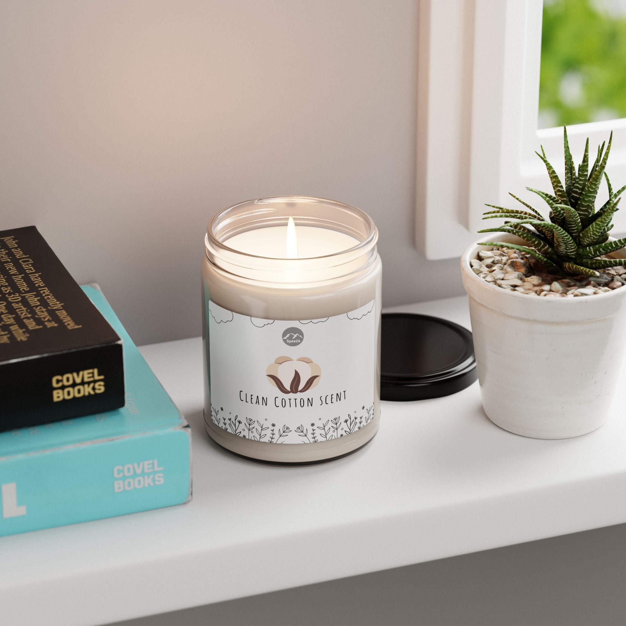 Clean Cotton Scented Soy Candle, Aromatherapy Candle, Home Decor Gift, Eco-Friendly Candle, Relaxation Candle, Candle for Stress Relief-- 9oz by Spee24, LLC