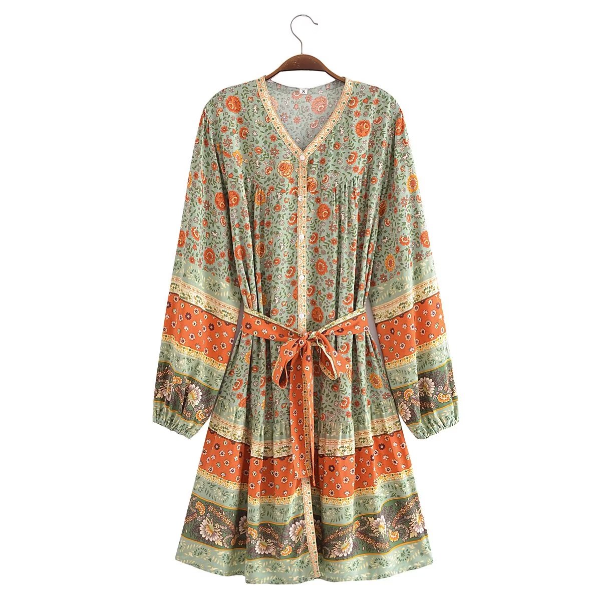 Watermark Positioning Floral Waistband Loose Mid Size Dress by Ragazza