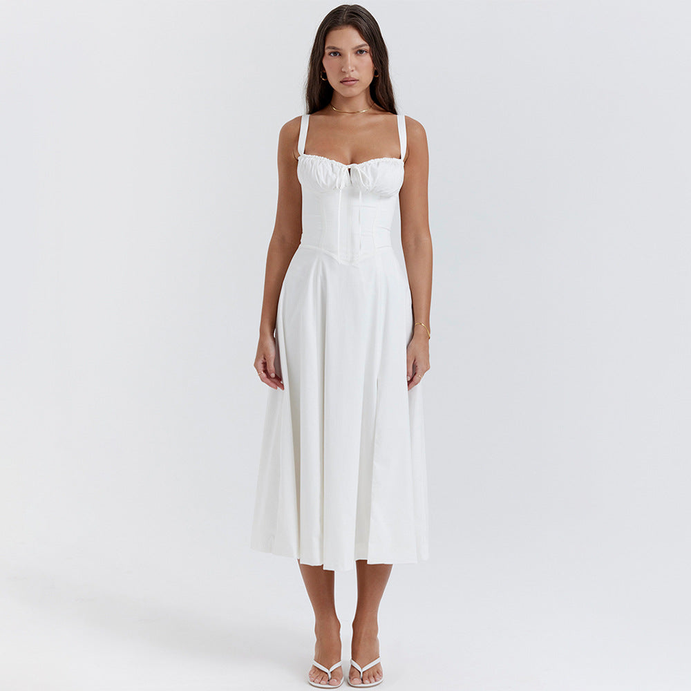 Women Clothing Sexy Backless Slim Fit Strap Dress Vacation Floral Split Mid Length Dress by Ragazza