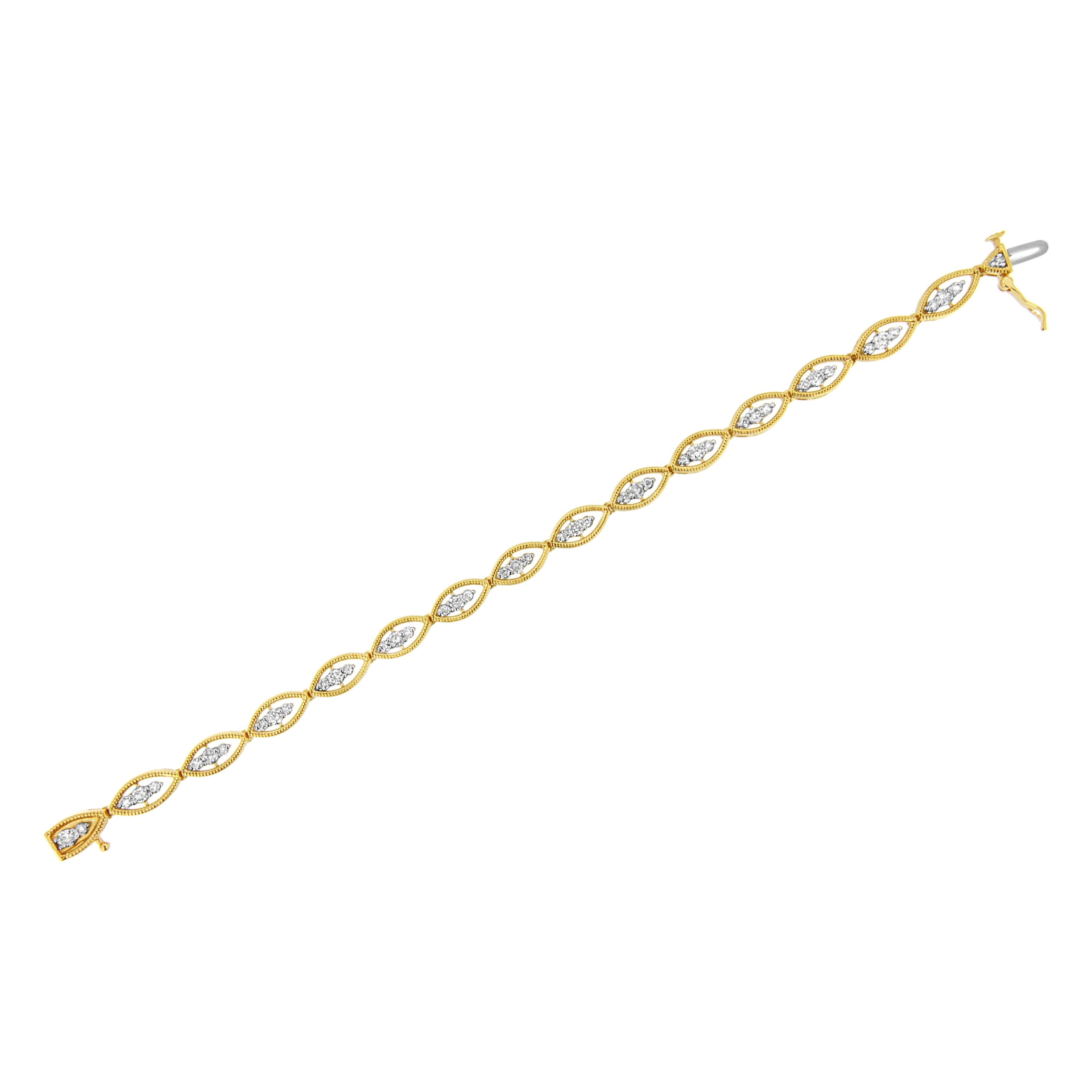 10K Yellow Gold Plated .925 Sterling Silver 1 cttw Prong Set Round-Cut Diamond Link Bracelet (J-K Color, I1-I2 Clarity) - 7.25" by Bids.com