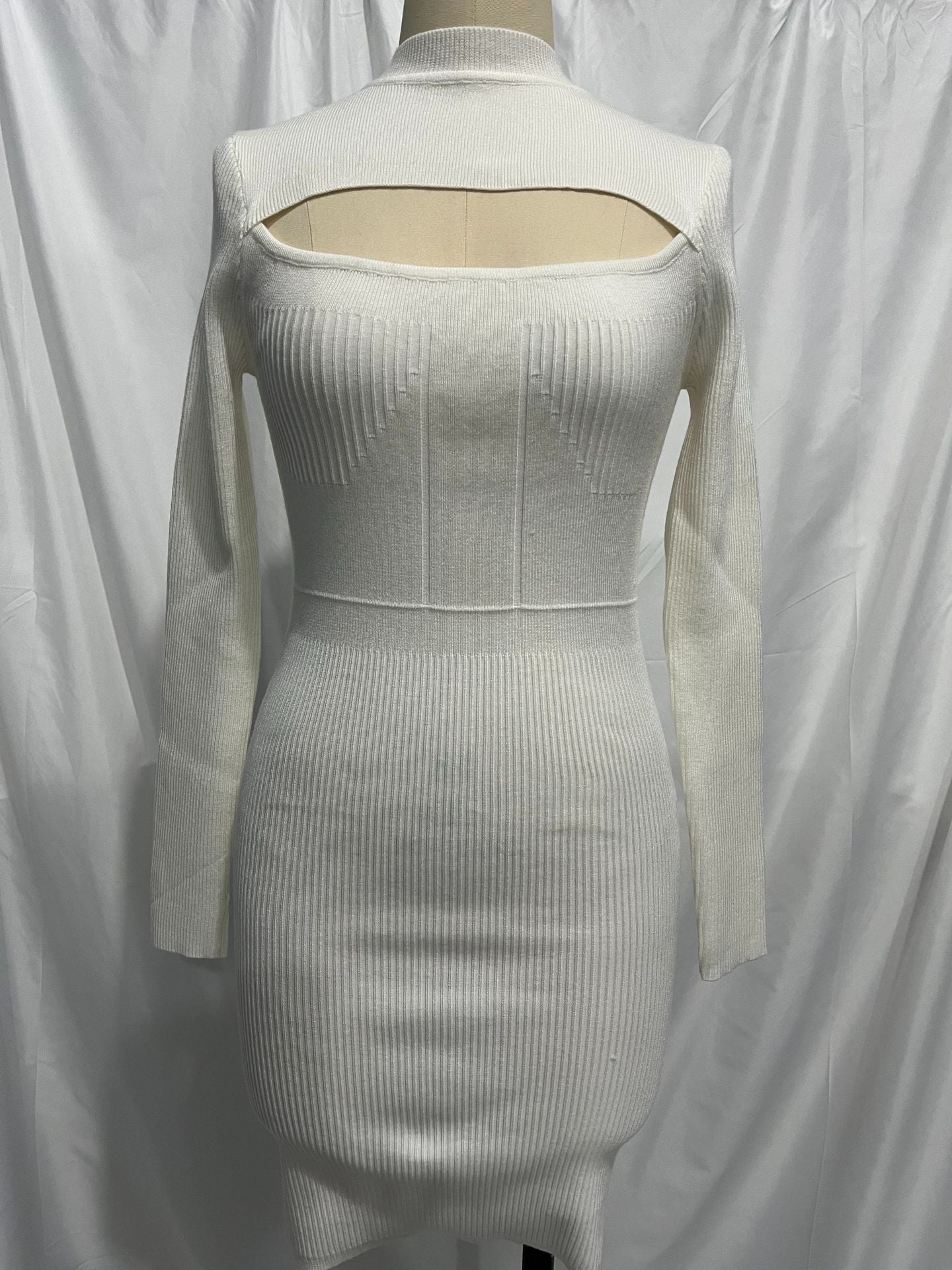 Long Sleeve Knitted Dress Autumn Winter Hollow Out Cutout Sexy Skinny Short Dress by Ragazza