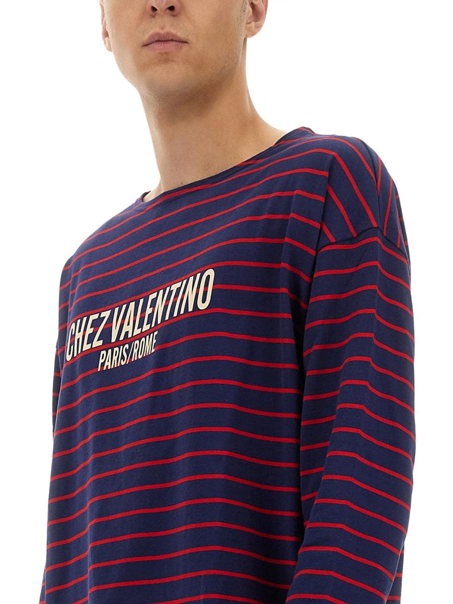 Valentino Men Long Sleeve T-Shirt With "Chez Valentino" Print DestGlow
