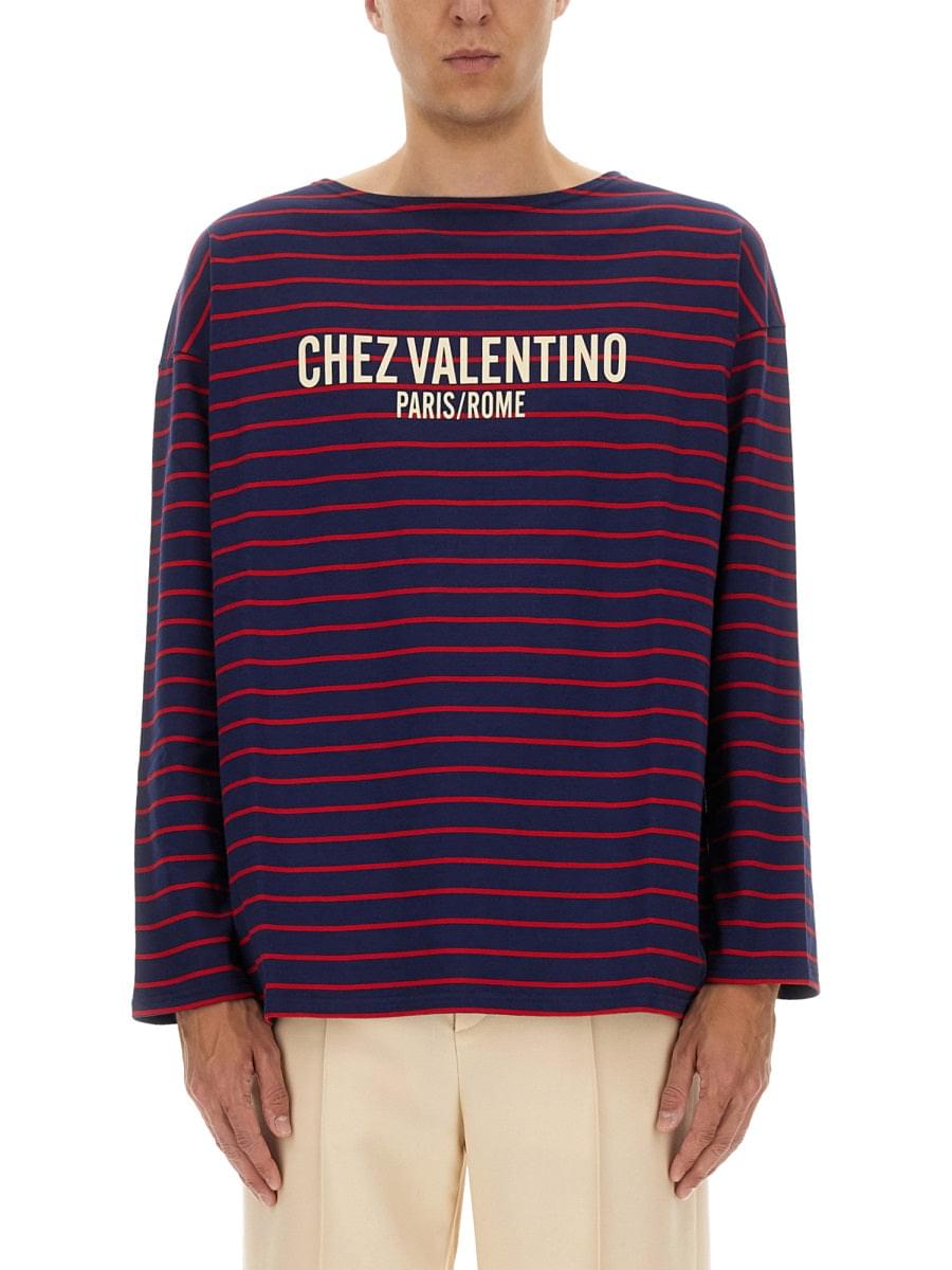 Valentino Men Long Sleeve T-Shirt With "Chez Valentino" Print DestGlow