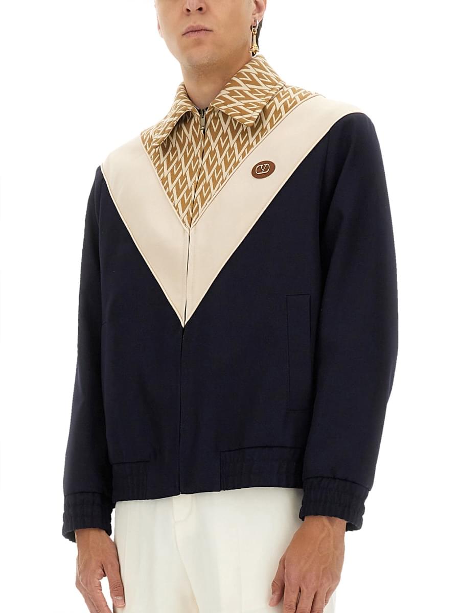Valentino Men Wool Bomber Jacket With Print Toute La V DestGlow