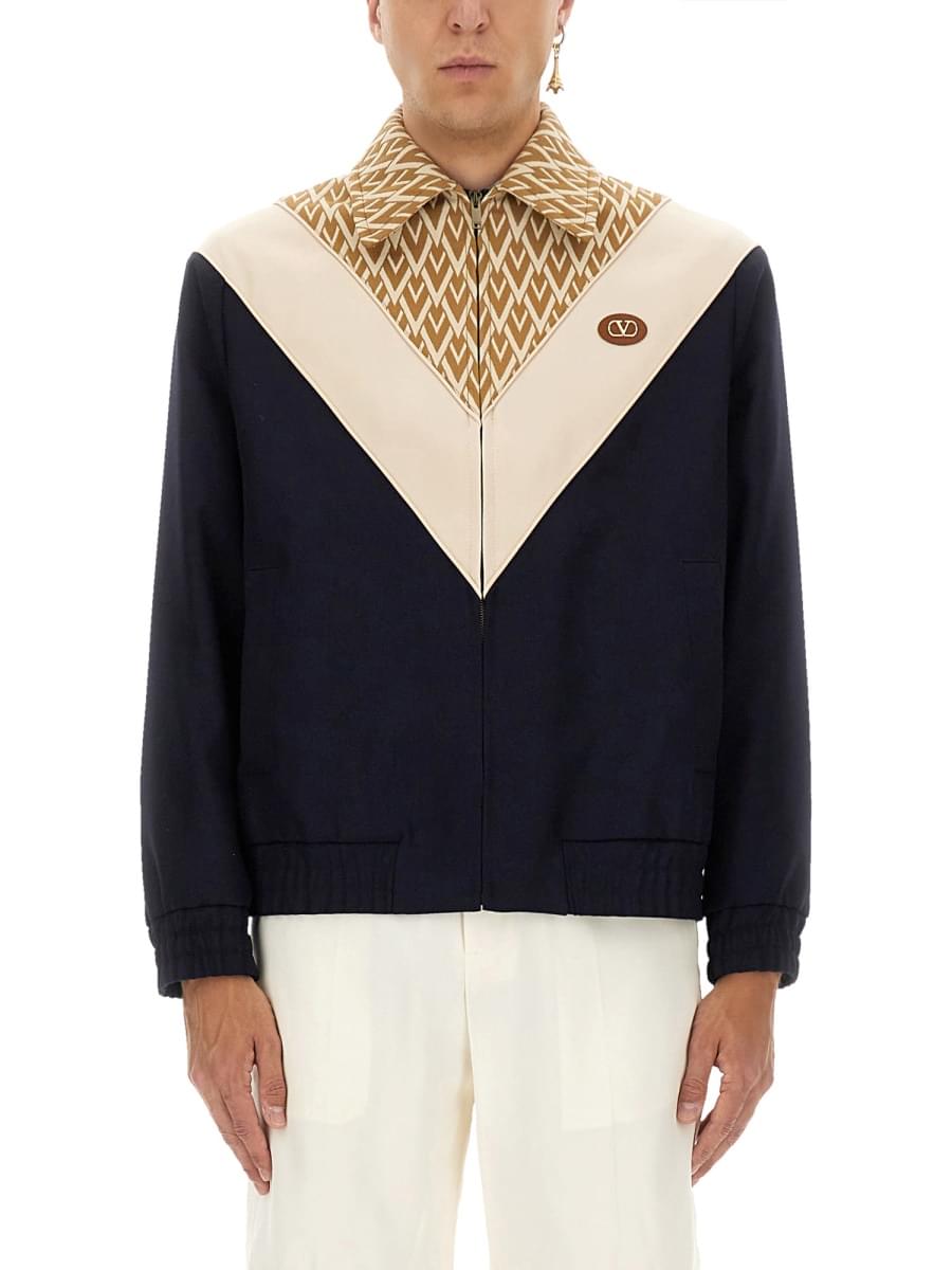 Valentino Men Wool Bomber Jacket With Print Toute La V DestGlow