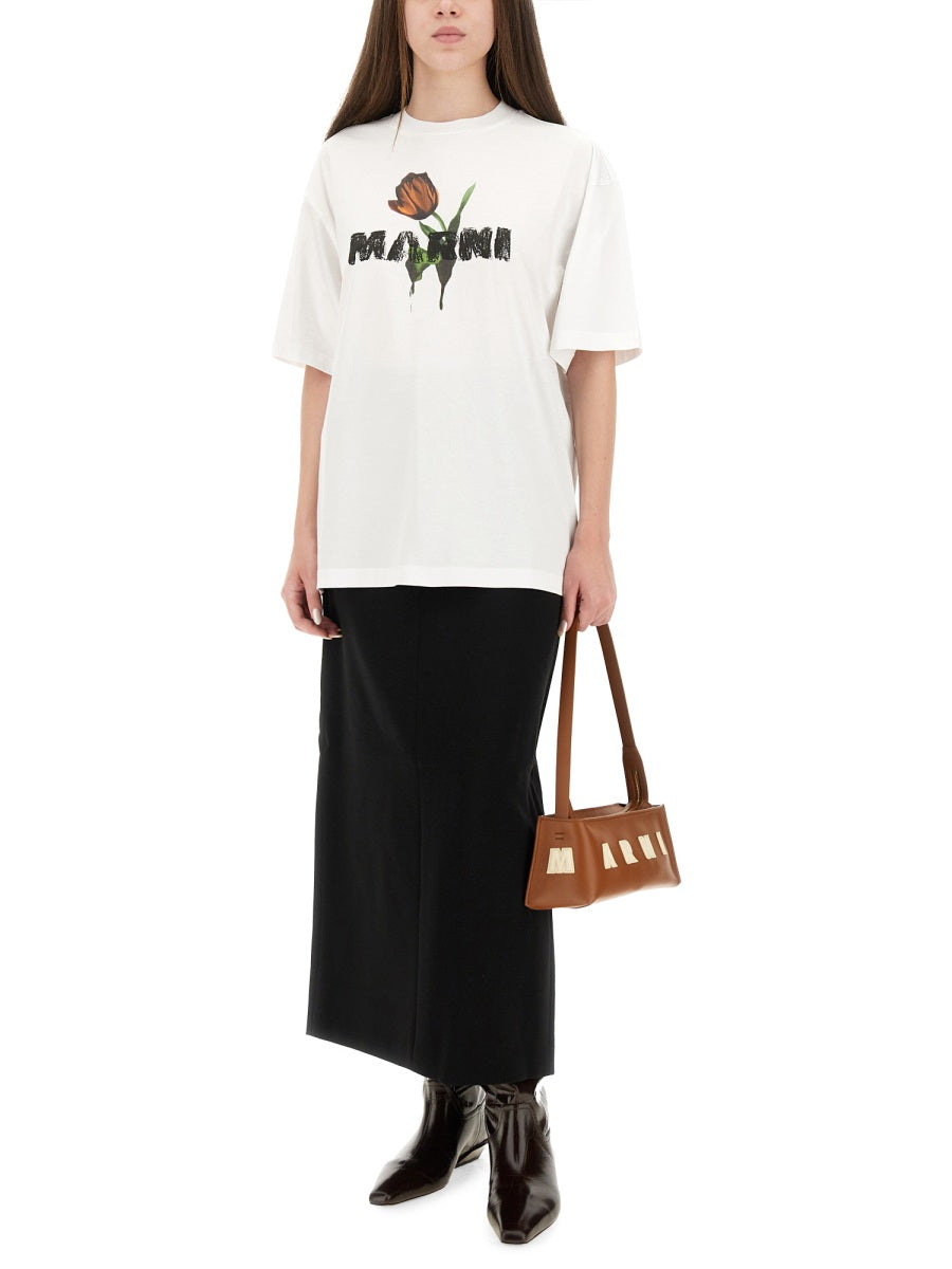 Marni Women White Cotton T-Shirt With Tulip Print by Luosophy