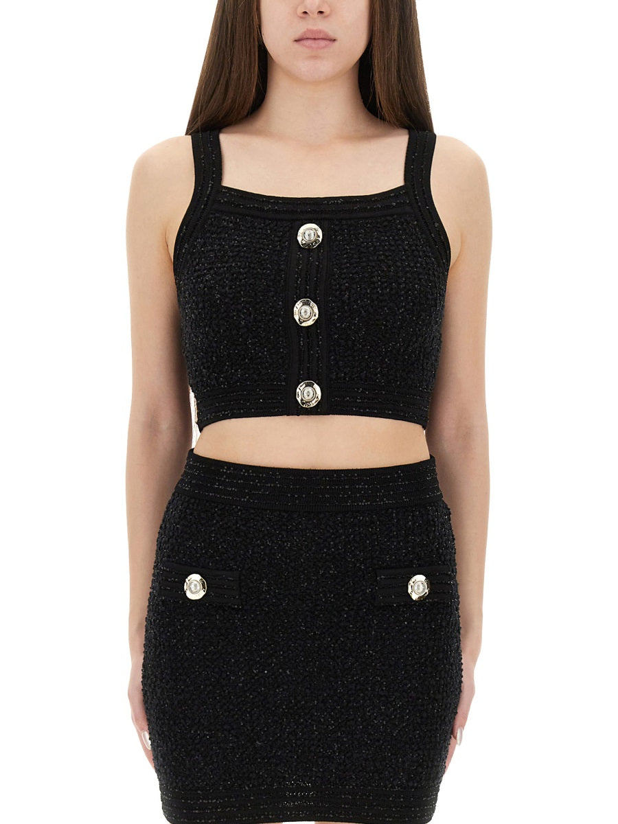 Balmain Women Tweed Crop Top by Luosophy