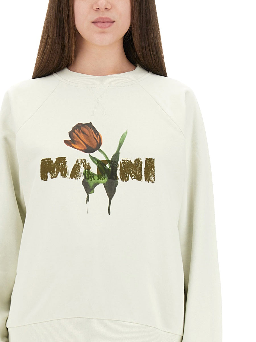 Marni Women White Cotton Sweatshirt With Tulip Print DestGlow