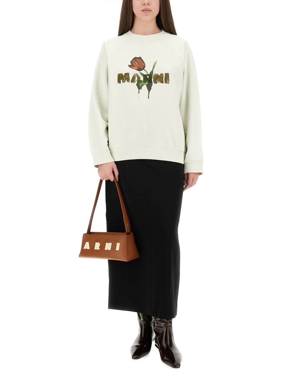Marni Women White Cotton Sweatshirt With Tulip Print DestGlow