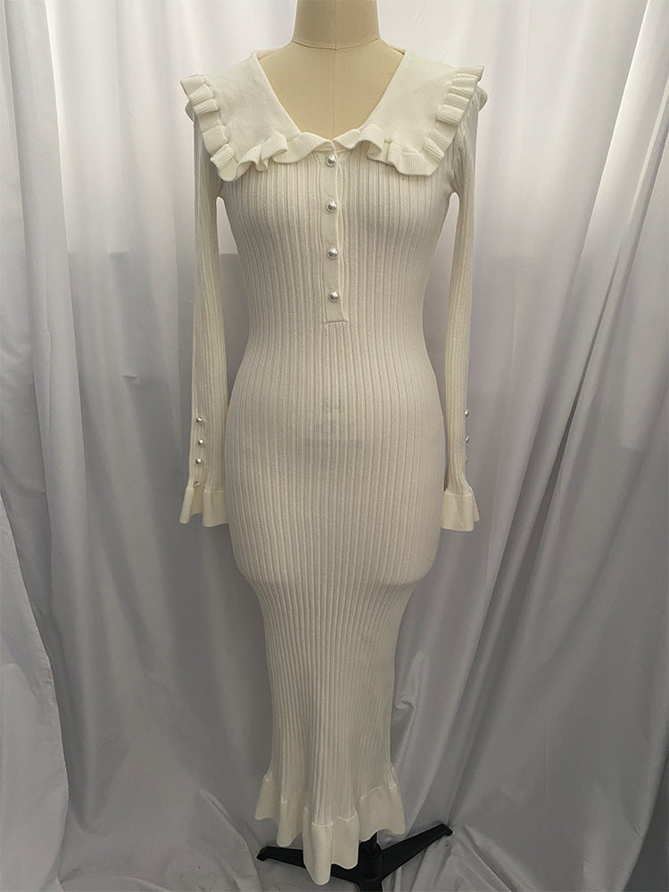 Ruffled Dress Knitted Dress Autumn Winter Sweater Dress Retro Lady French Dress by Ragazza