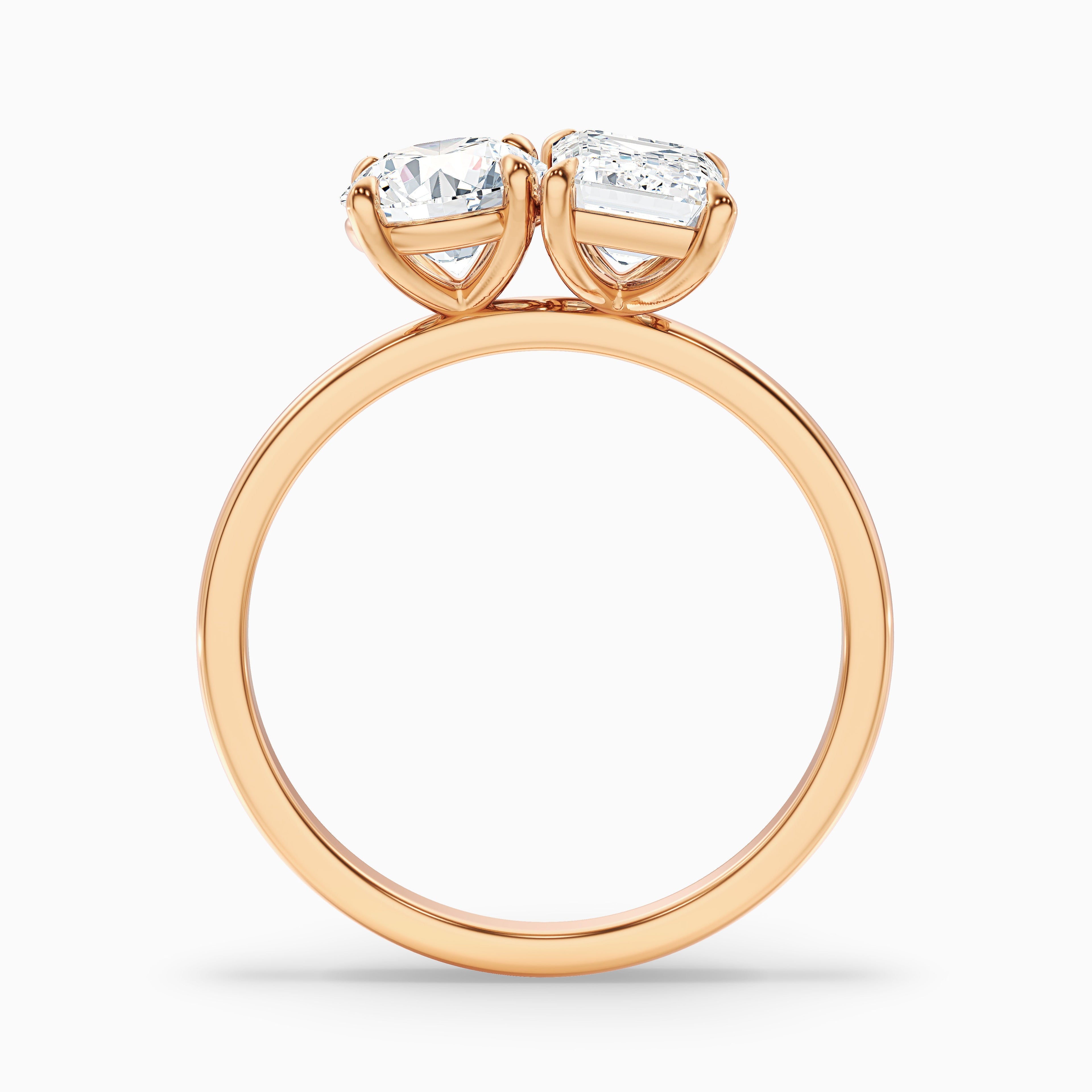 Faye Toi Et Moi Engagement Ring in 14k Rose Gold With Round and Emerald Two Stone Moissanite Diamond (1.5 Ct. Tw.) DestGlow
