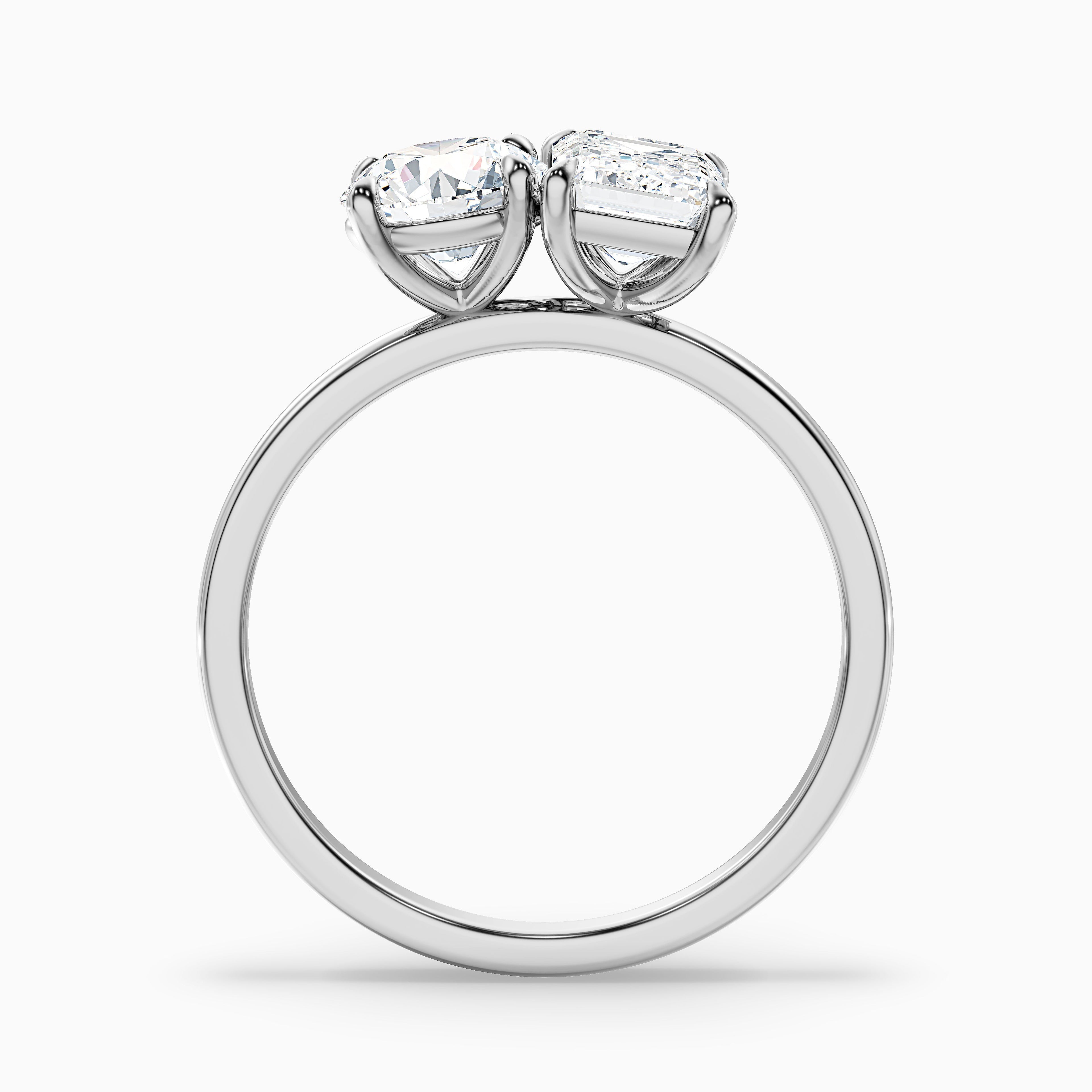 Faye Toi Et Moi Engagement Ring in 14k Yellow Gold With Round and Emerald Two Stone Moissanite Diamond (1.5 Ct. Tw.) DestGlow