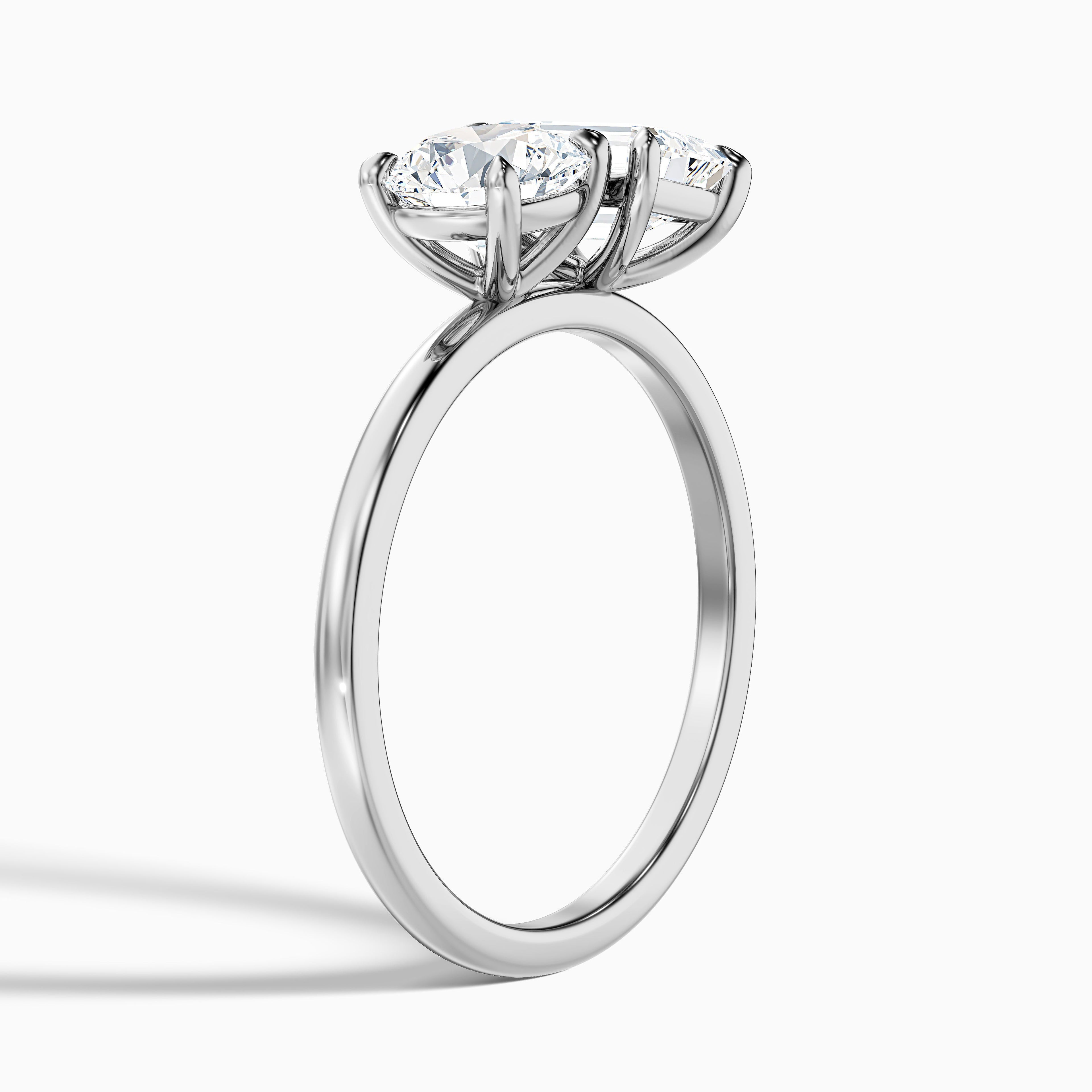 Faye Toi Et Moi Engagement Ring in 14k Rose Gold With Round and Emerald Two Stone Moissanite Diamond (1.5 Ct. Tw.) DestGlow