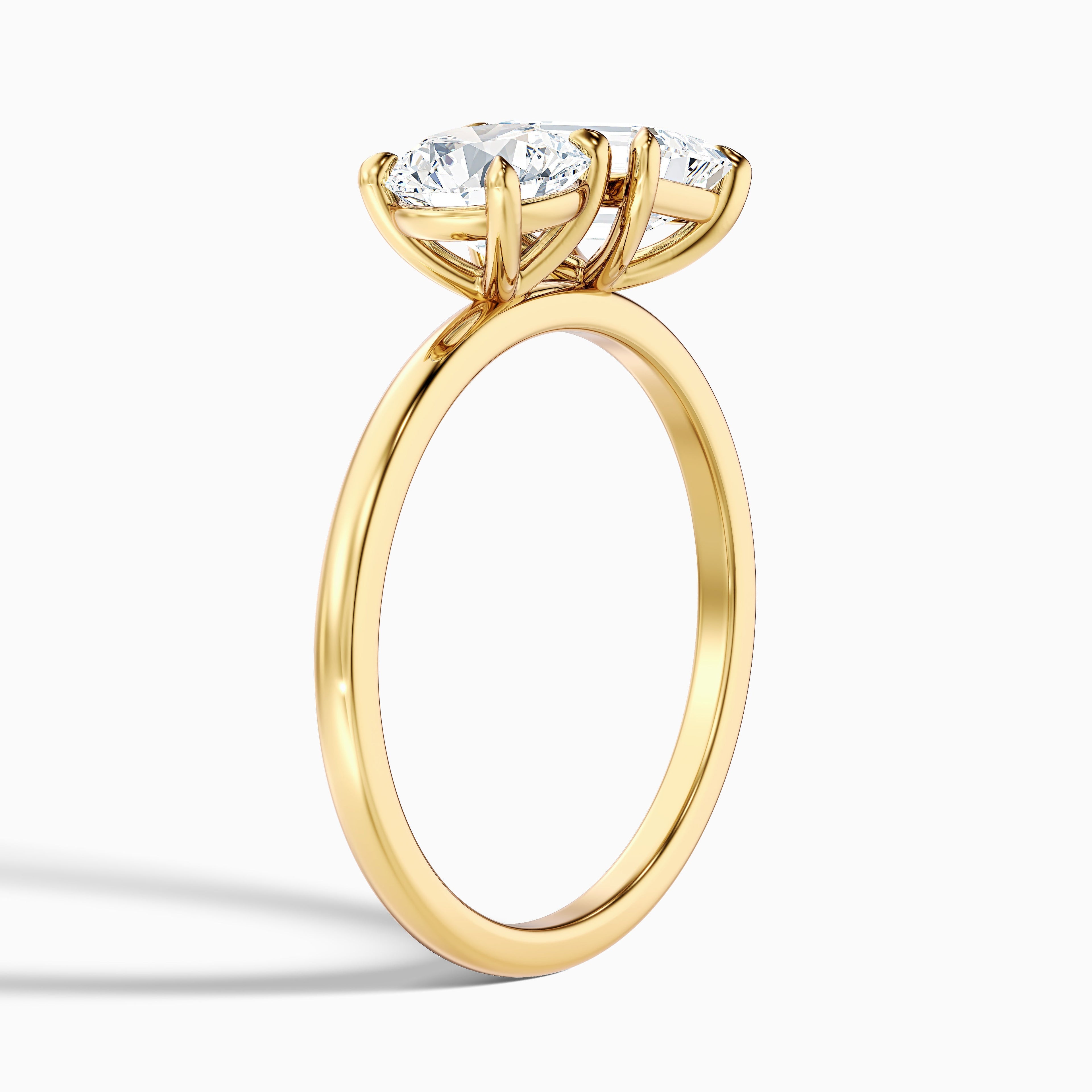 Faye Toi Et Moi Engagement Ring in 10k Yellow Gold With Round and Emerald Two Stone Moissanite Diamond (1.5 Ct. Tw.) DestGlow