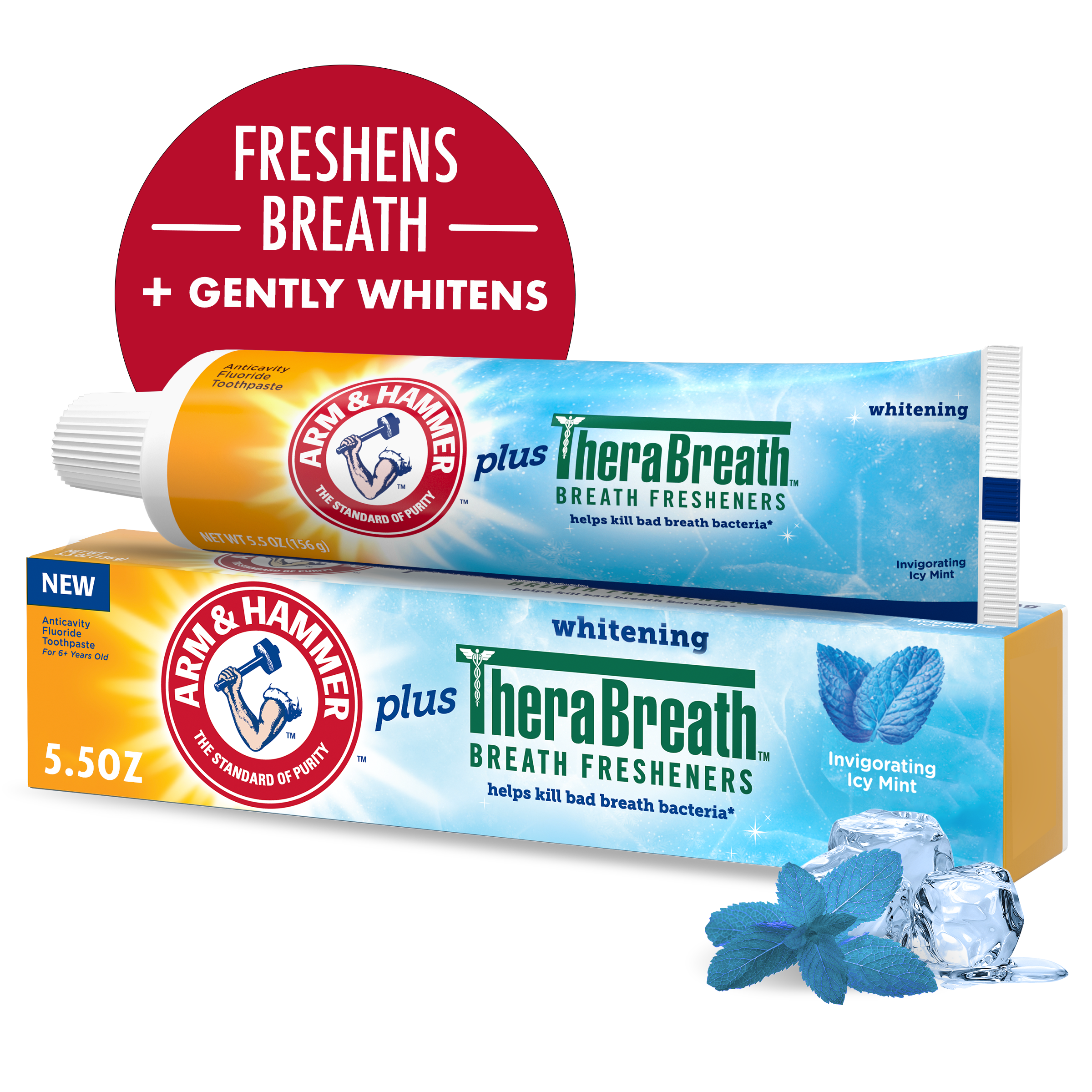 Arm & Hammer Plus TheraBreath Toothpaste, Fluoride, Anticavity, Whitening, Breath Fresheners, Invigorating Icy Mint, 5.5 Ounce by Pasteur Pharmacy