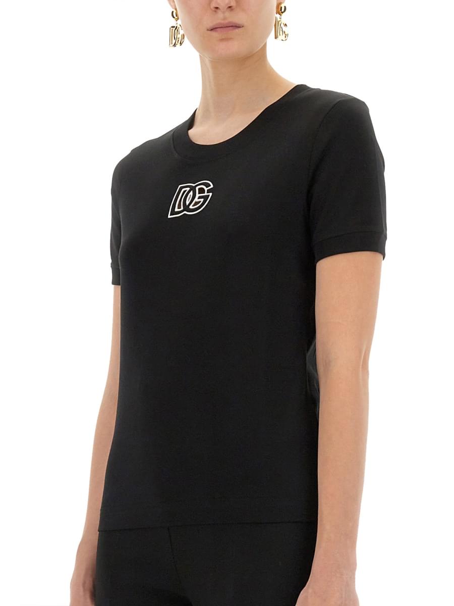 Dolce & Gabbana Women Jersey T-Shirt With Dg Logo Embroidery DestGlow