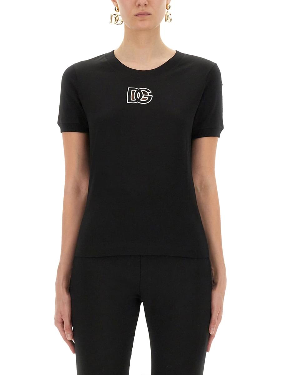 Dolce & Gabbana Women Jersey T-Shirt With Dg Logo Embroidery DestGlow