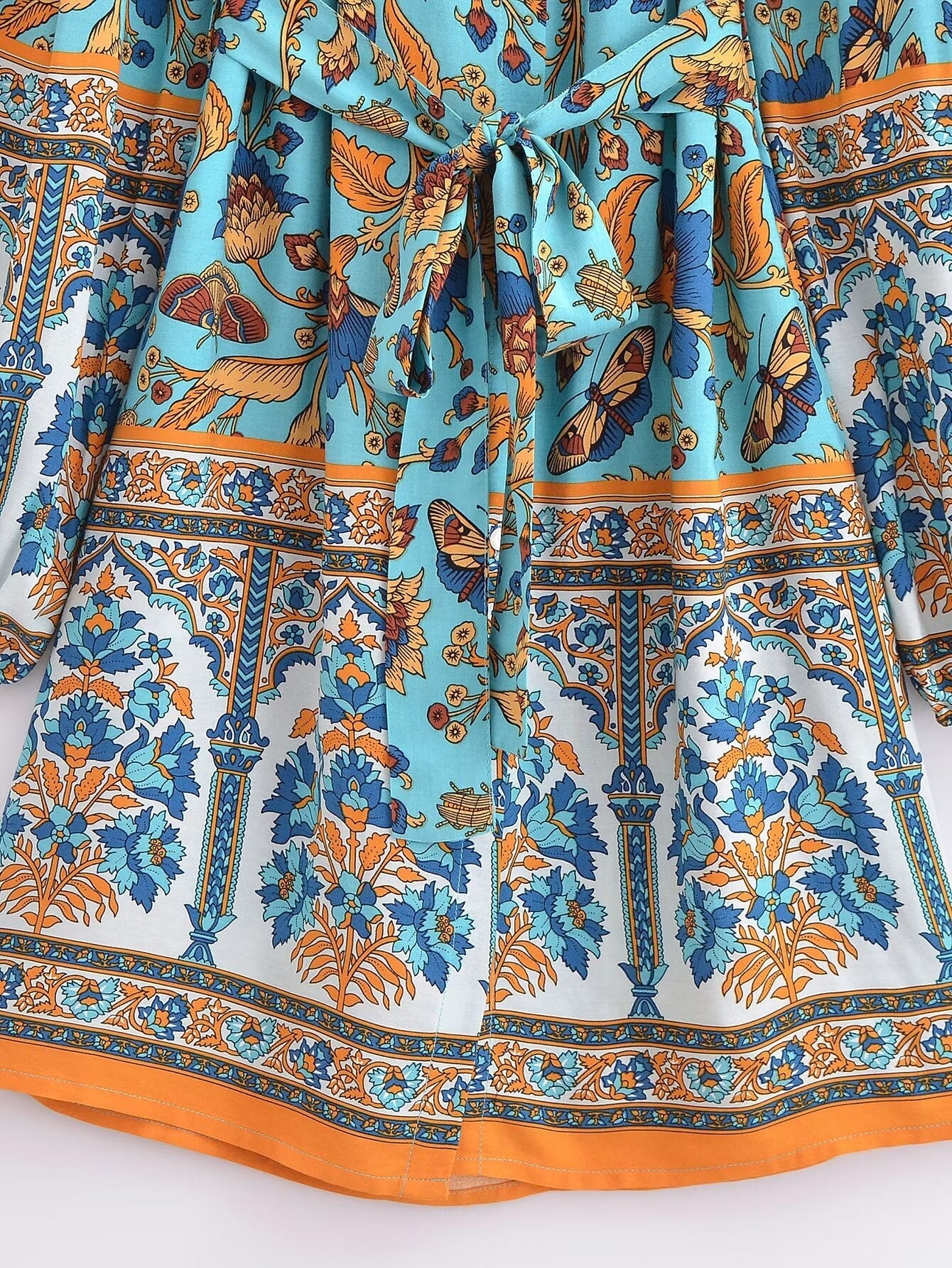 Winter Graceful Fashionable round Neck Long Sleeve Belt Printed Shirt Dress for Women by Ragazza