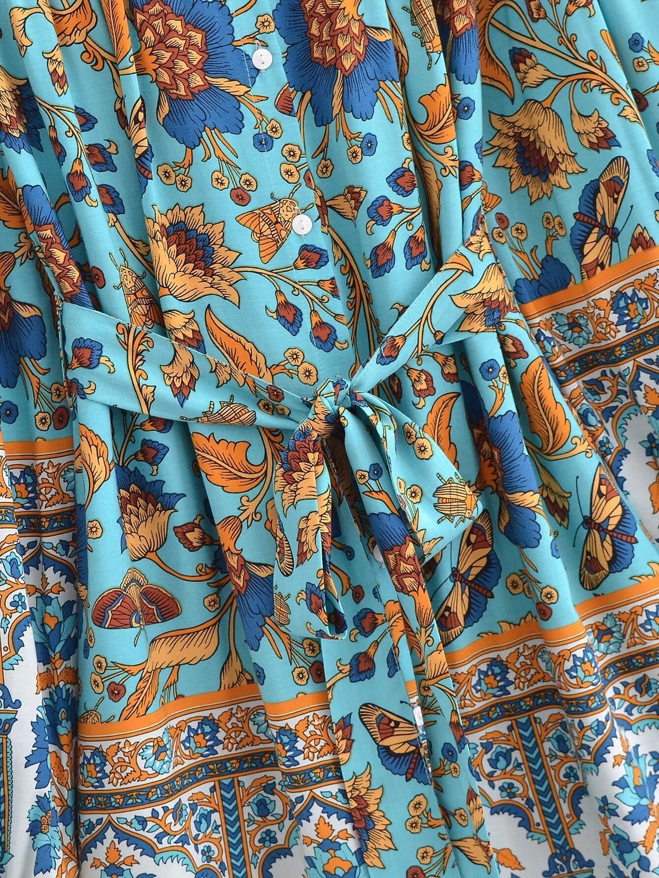 Winter Graceful Fashionable round Neck Long Sleeve Belt Printed Shirt Dress for Women