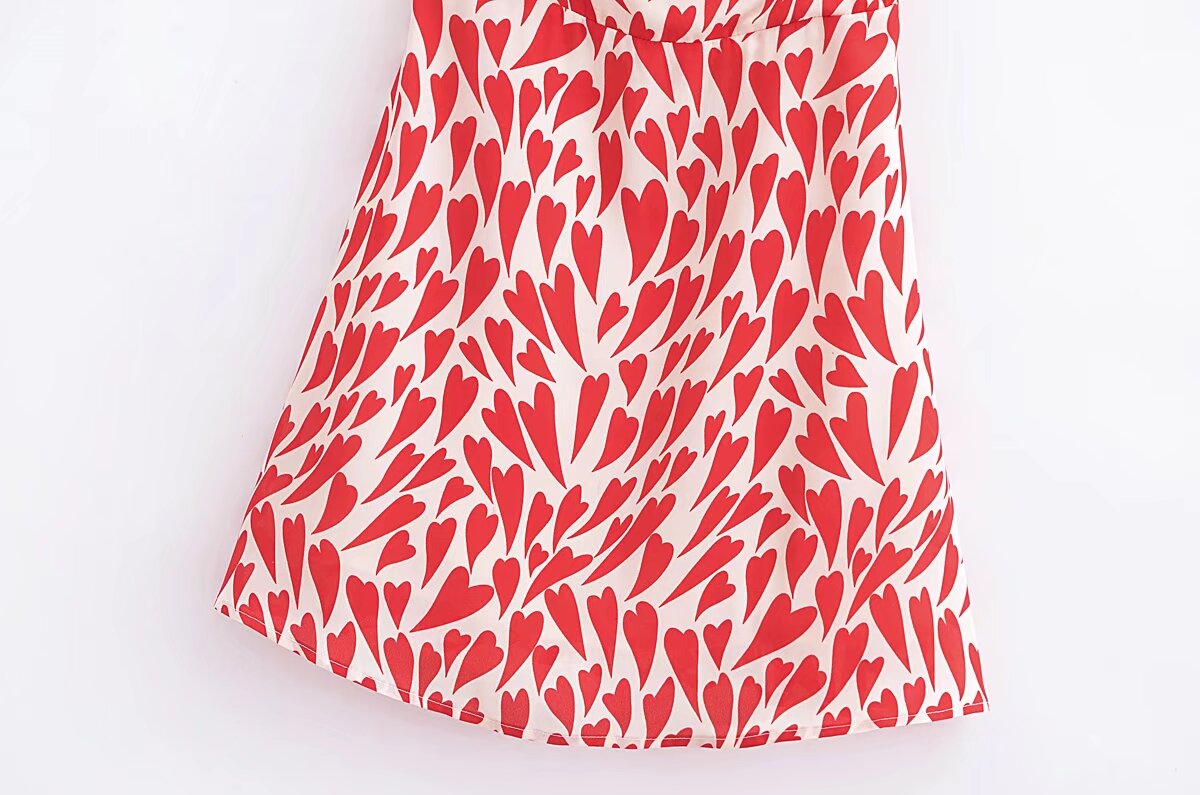 Summer Heart Shape Printed Figure Flattering Cinched Waist Lace-up Cami Dress Short Dress by Ragazza