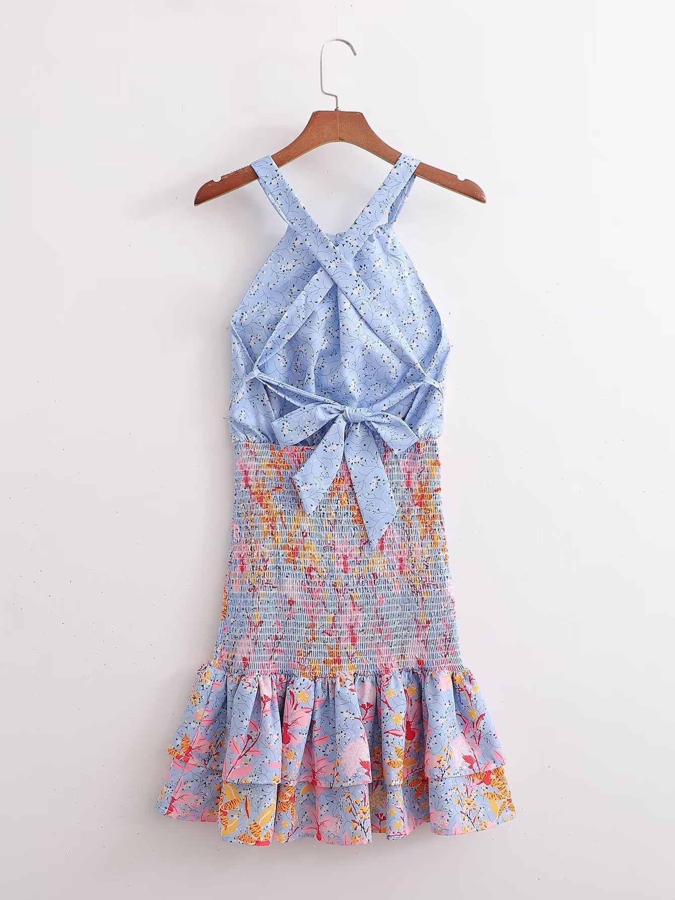 Fall Women Printed Back Bow Cross Dress by Ragazza
