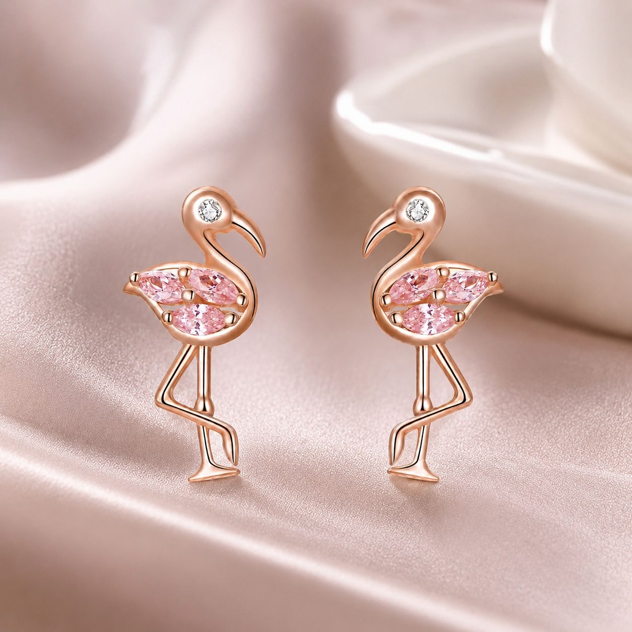 925 Sterling Silver 1.5x0.7cm Plated Rose Gold CZ Earrings for Women DestGlow