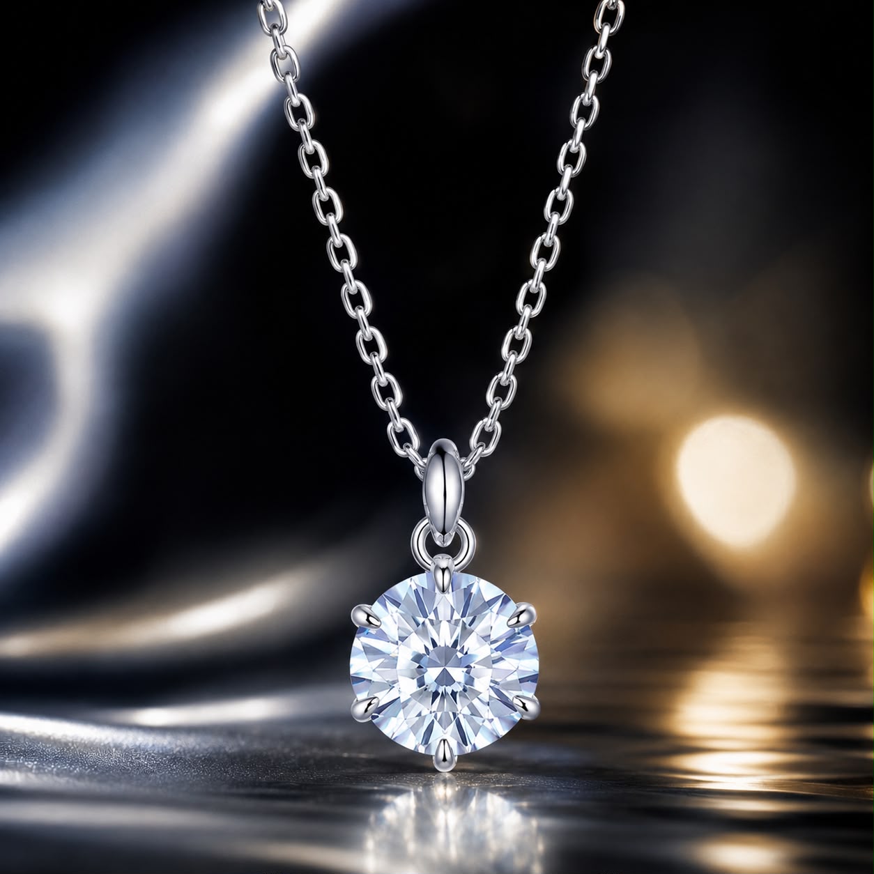 925 Sterling Silver Moissanite 6.5mm Diamond-like Pendant Necklace for Women DestGlow