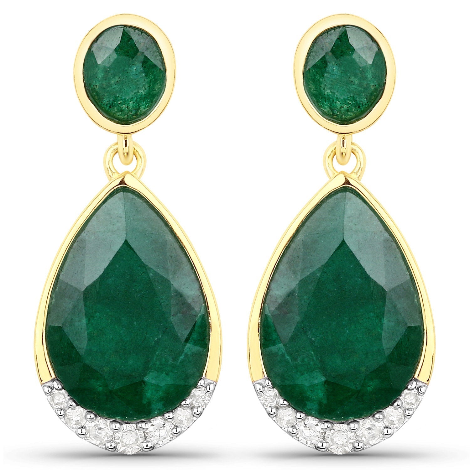 6.10 Carat Dyed Emerald and White Diamond .925 Sterling Silver Earrings DestGlow