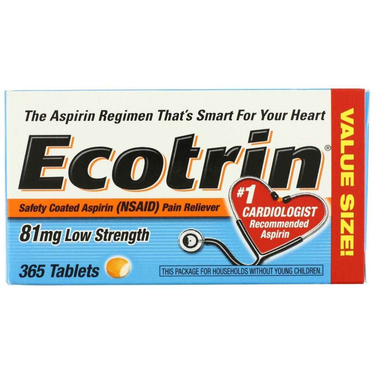 Ecotrin Low Dose Safety Coated Aspirin 81mg, 365 Tablets – Daily Heart Therapy