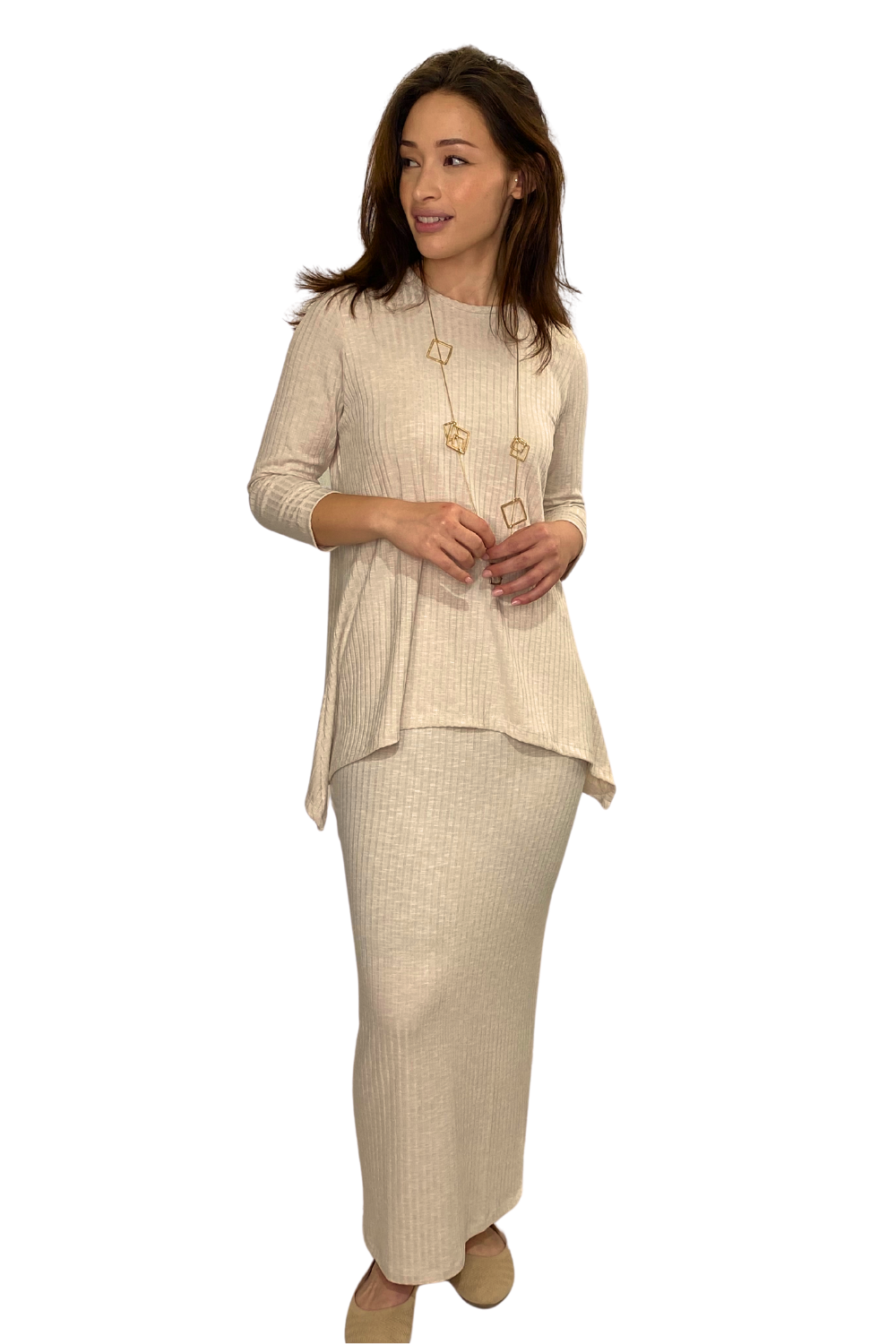Popular Wide-Ribbed Handkerchief Hem Tunic with 3/4 Sleeves by Kosher Casual USA