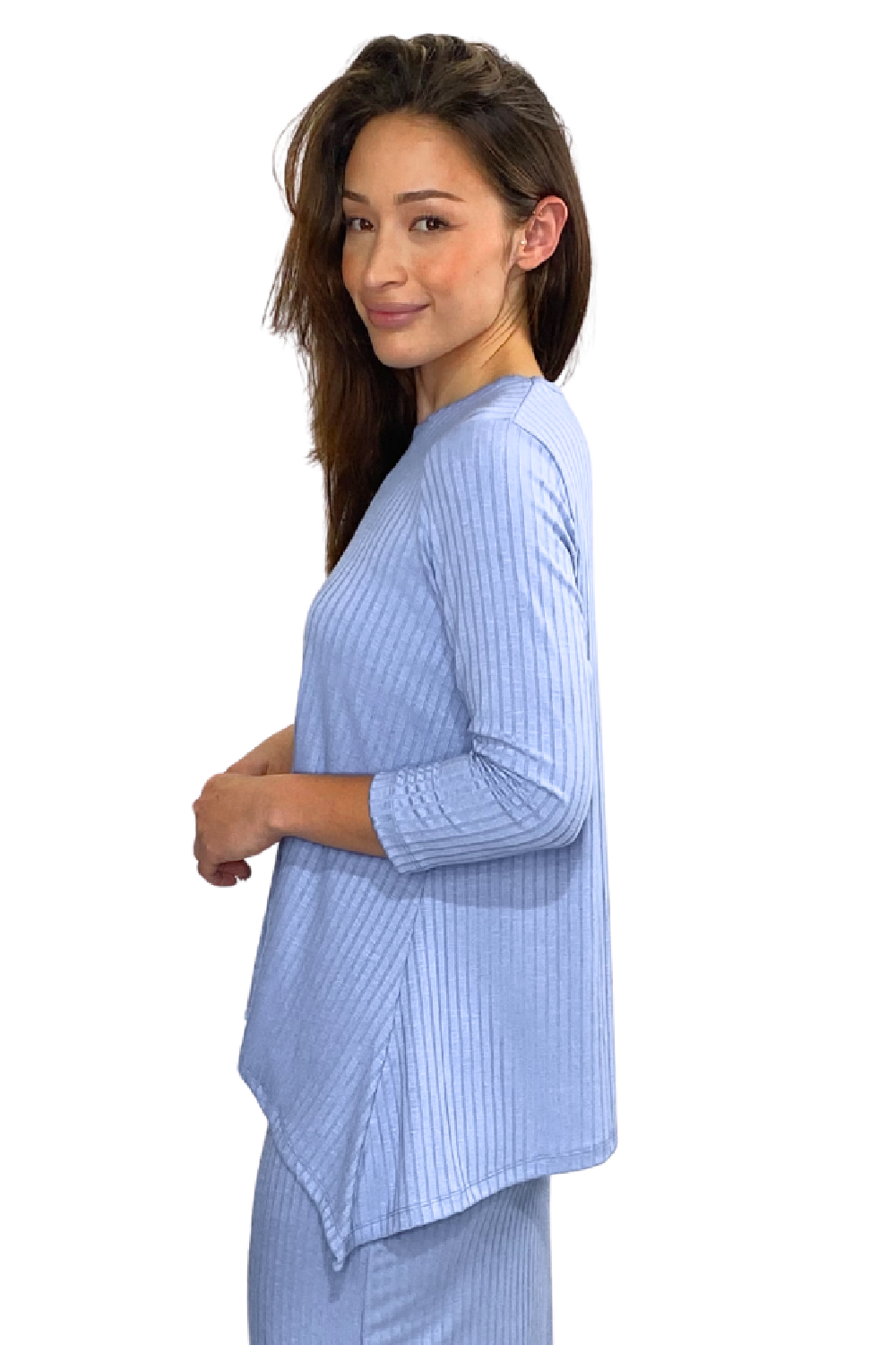 Popular Wide-Ribbed Handkerchief Hem Tunic with 3/4 Sleeves by Kosher Casual USA