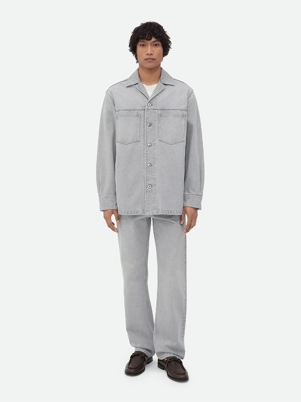 Bottega Veneta Men Light Grey Washed Denim Shirt by Luosophy