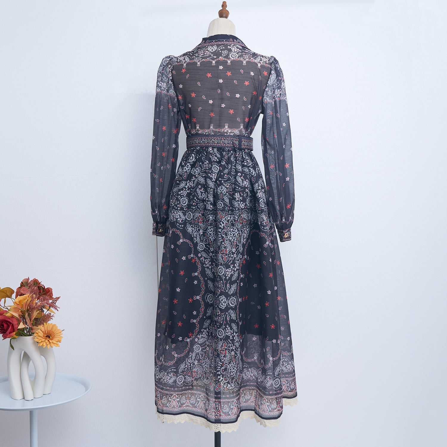 Spring Summer Single Breasted Lace Dress Dress With Belt by Ragazza