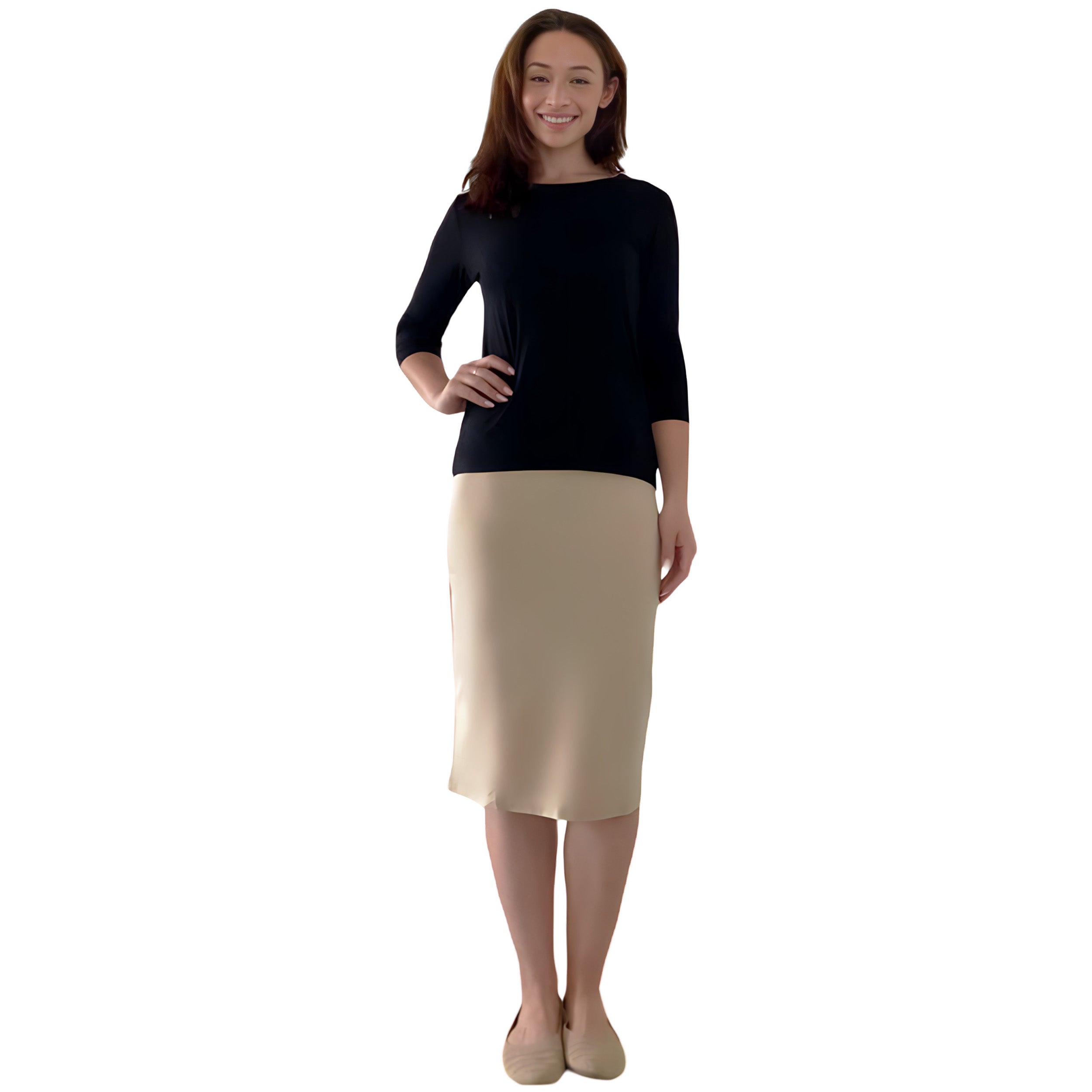 Modest 3/4 Sleeve Layering Shell with Below Collarbone Neckline by Kosher Casual USA