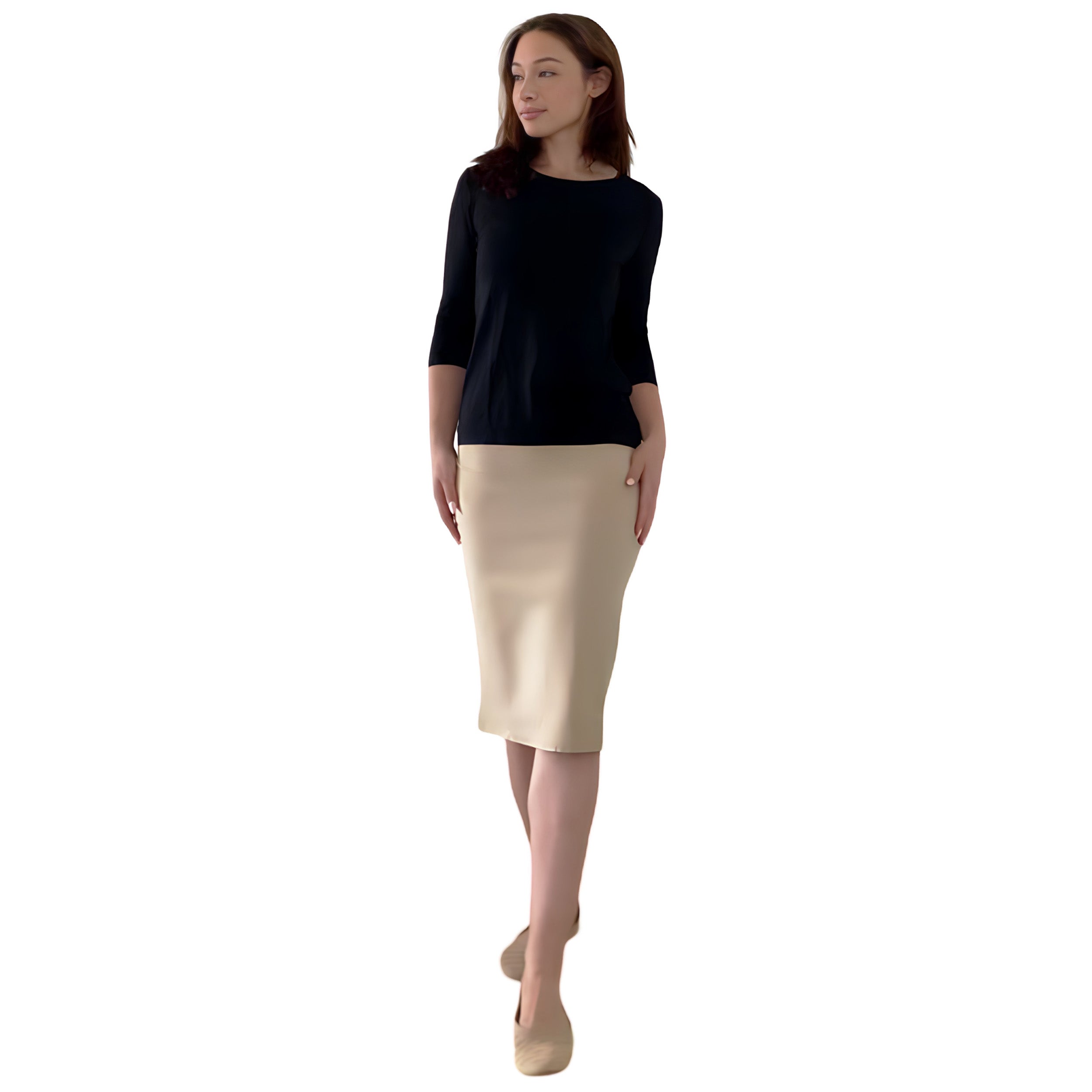 Modest 3/4 Sleeve Layering Shell with Below Collarbone Neckline by Kosher Casual USA