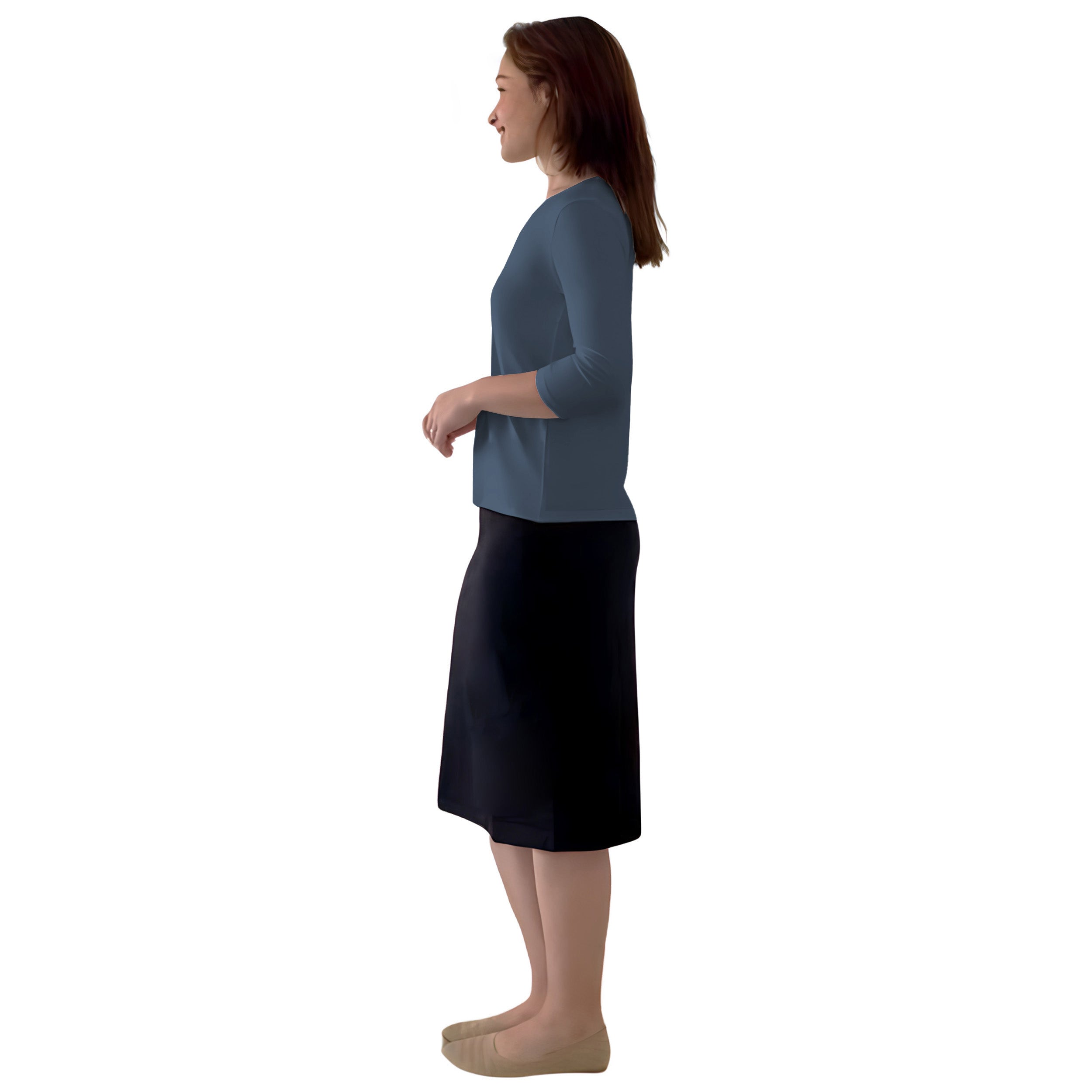 Modest 3/4 Sleeve Layering Shell with Below Collarbone Neckline by Kosher Casual USA