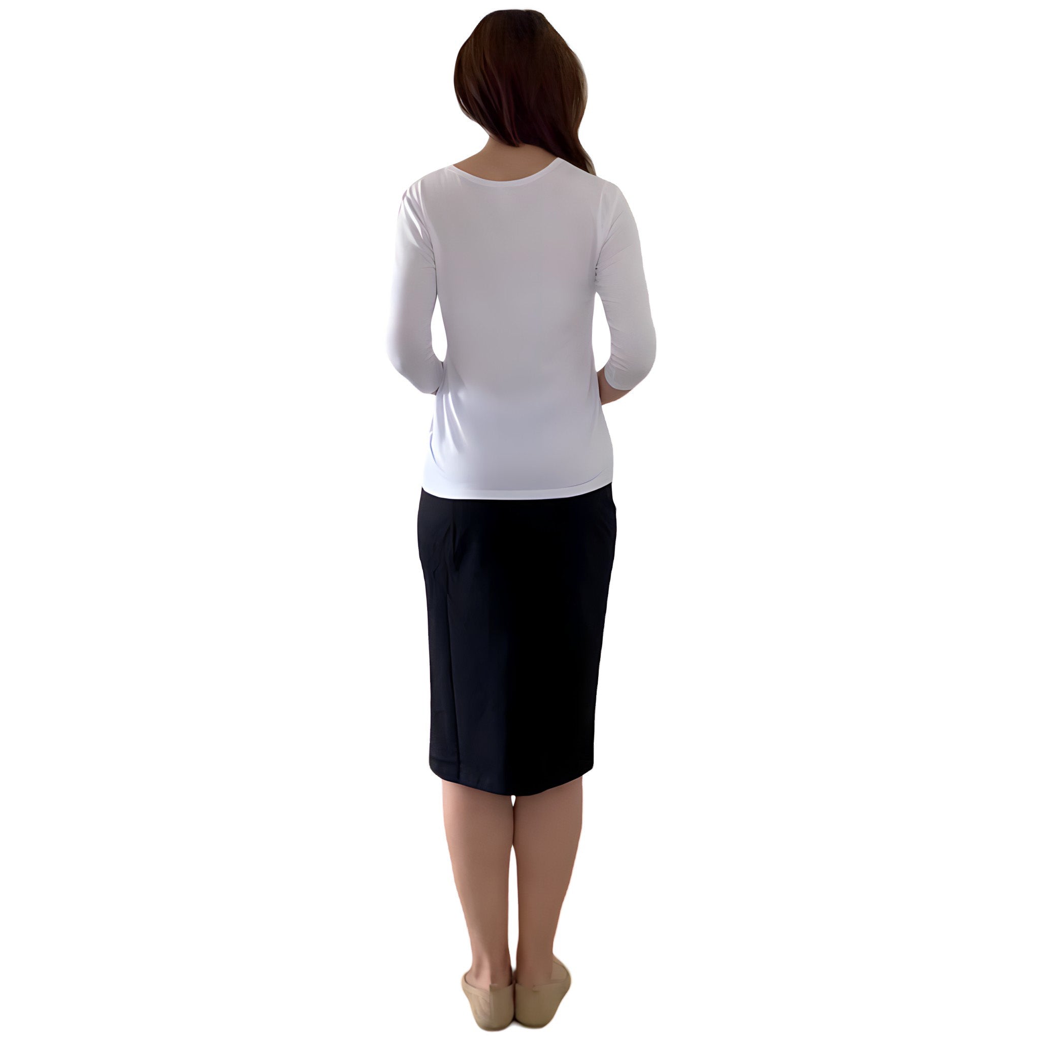 Modest 3/4 Sleeve Layering Shell with Below Collarbone Neckline by Kosher Casual USA