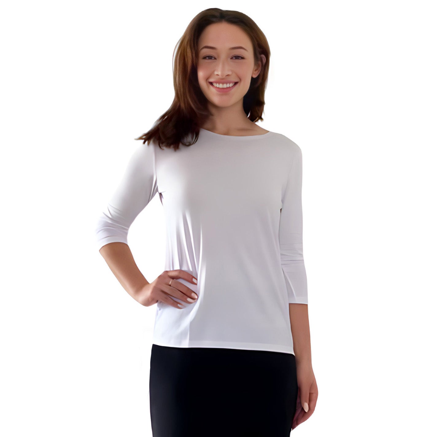 Modest 3/4 Sleeve Layering Shell with Below Collarbone Neckline by Kosher Casual USA