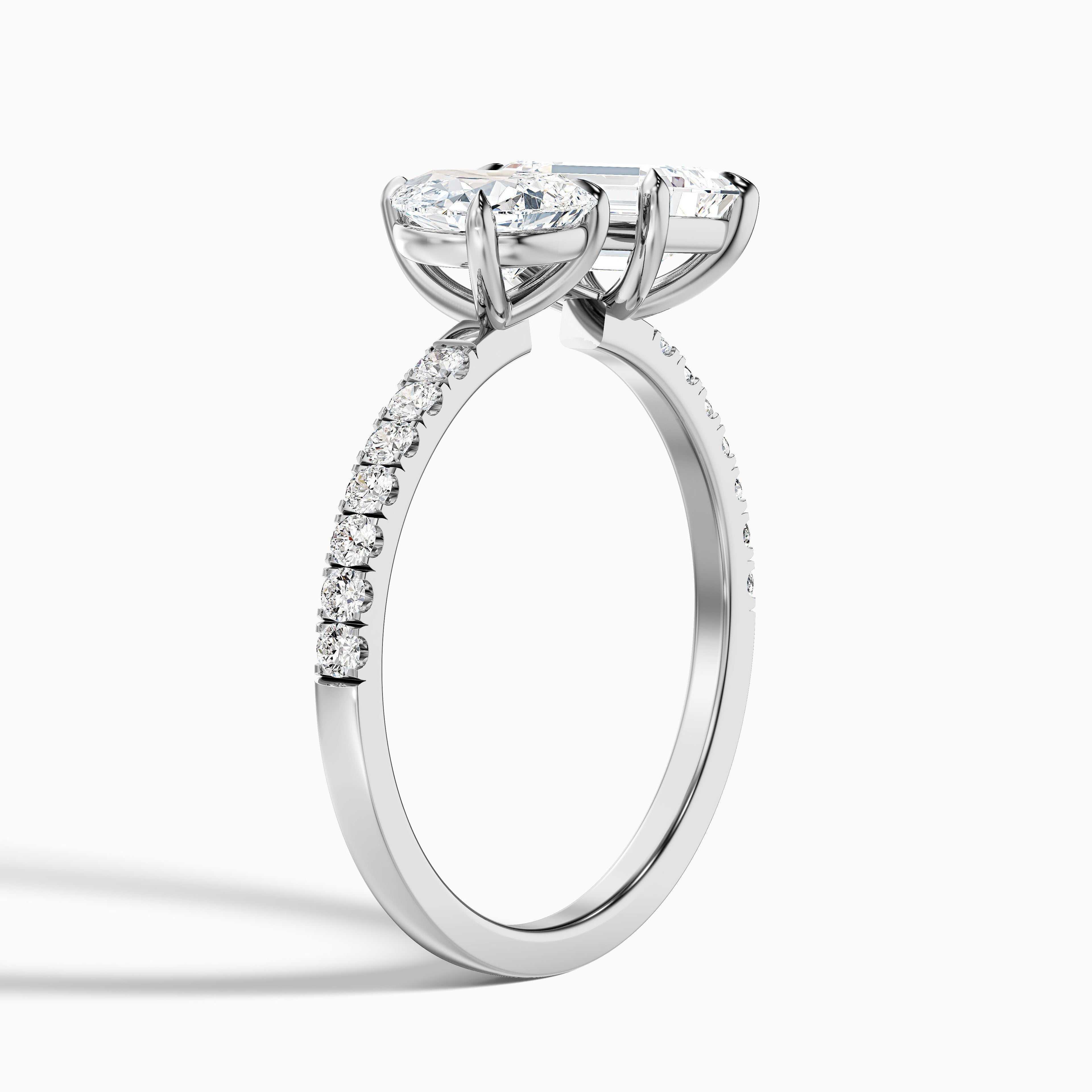 Katie Toi Et Moi Ring in 925 Sterling Silver With Pear and Emerald Two Stone Moissanite Diamond (3.5 Ct. Tw.)