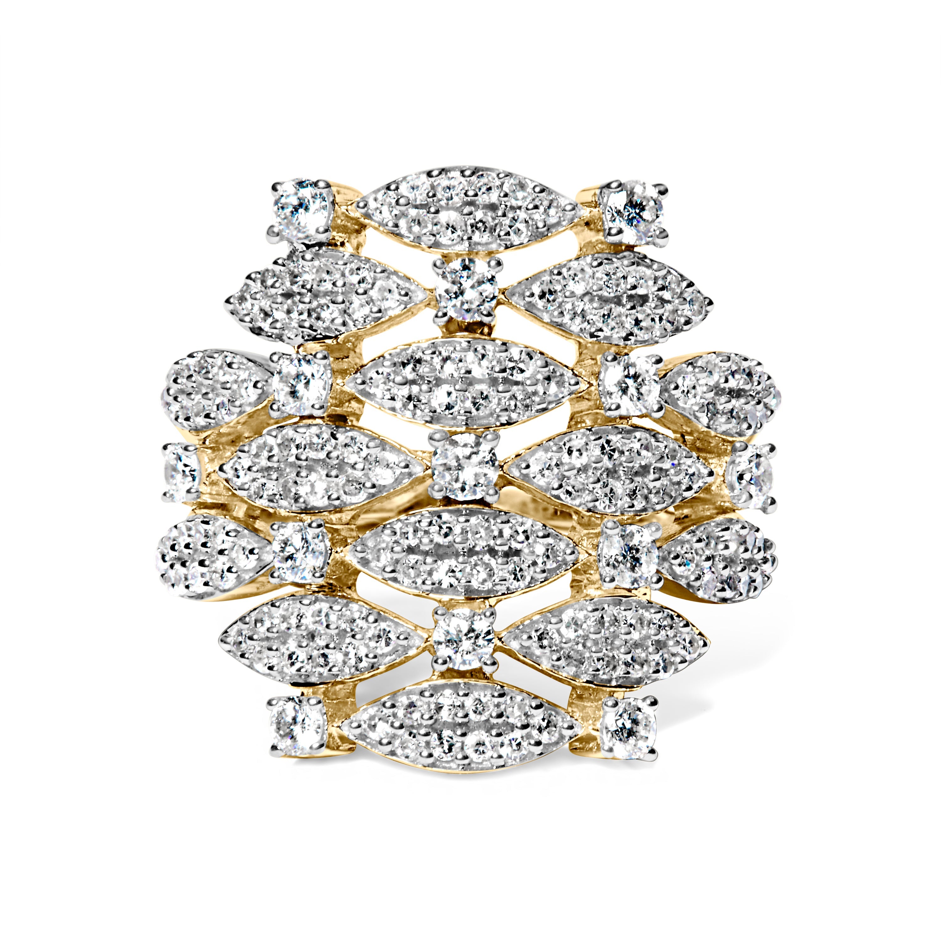 14K Yellow Gold 1.0 Cttw Diamond Geometric Stacked Open Cocktail Ring (I-J Color, I1-I2 Clarity) - Ring Size 7 by Bids.com