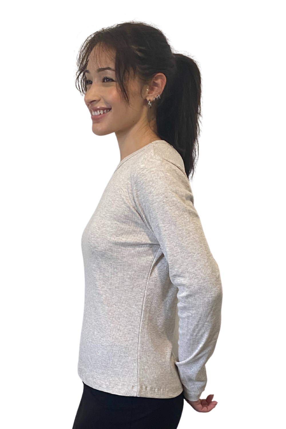 Long Sleeve Ribbed Shell Top in Cotton Spandex by Kosher Casual USA