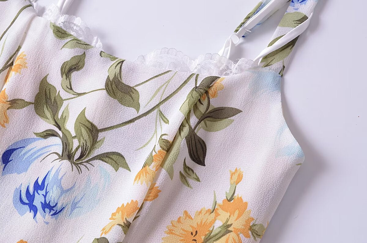 Women French Retro V Neck Slim Fit Printed Fishtail Dress Seaside Vacation DestGlow
