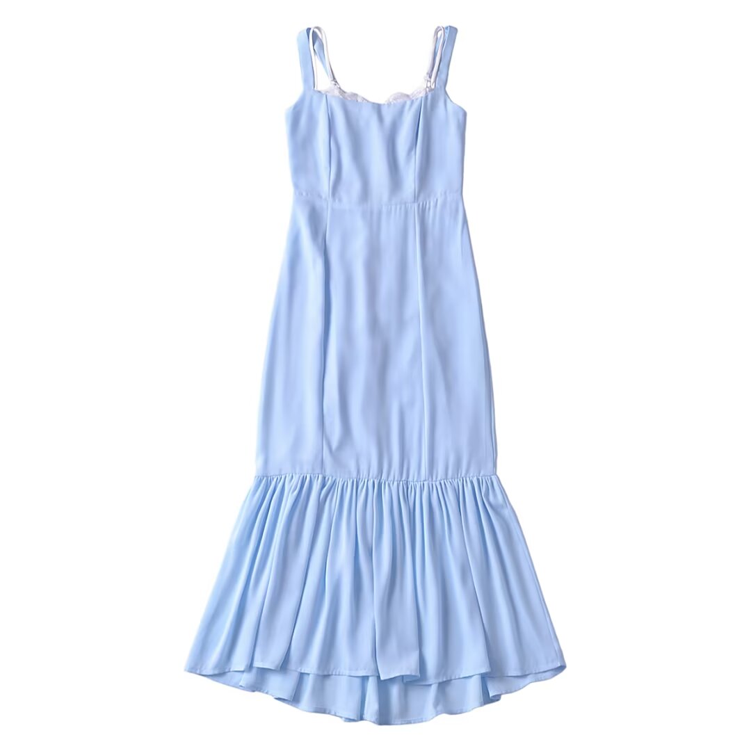 Women French Retro V Neck Slim Fit Printed Fishtail Dress Seaside Vacation DestGlow