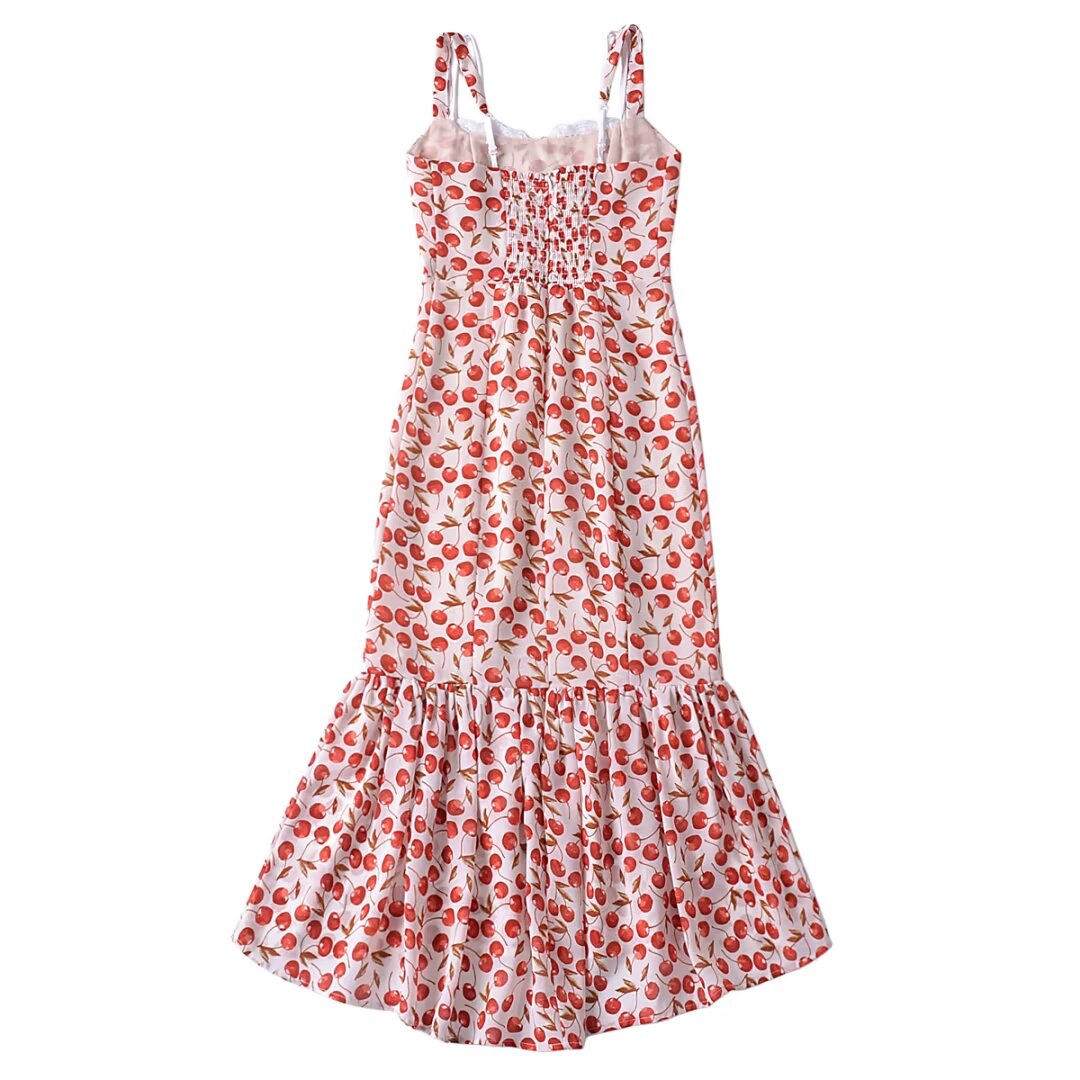 Women French Retro V Neck Slim Fit Printed Fishtail Dress Seaside Vacation DestGlow