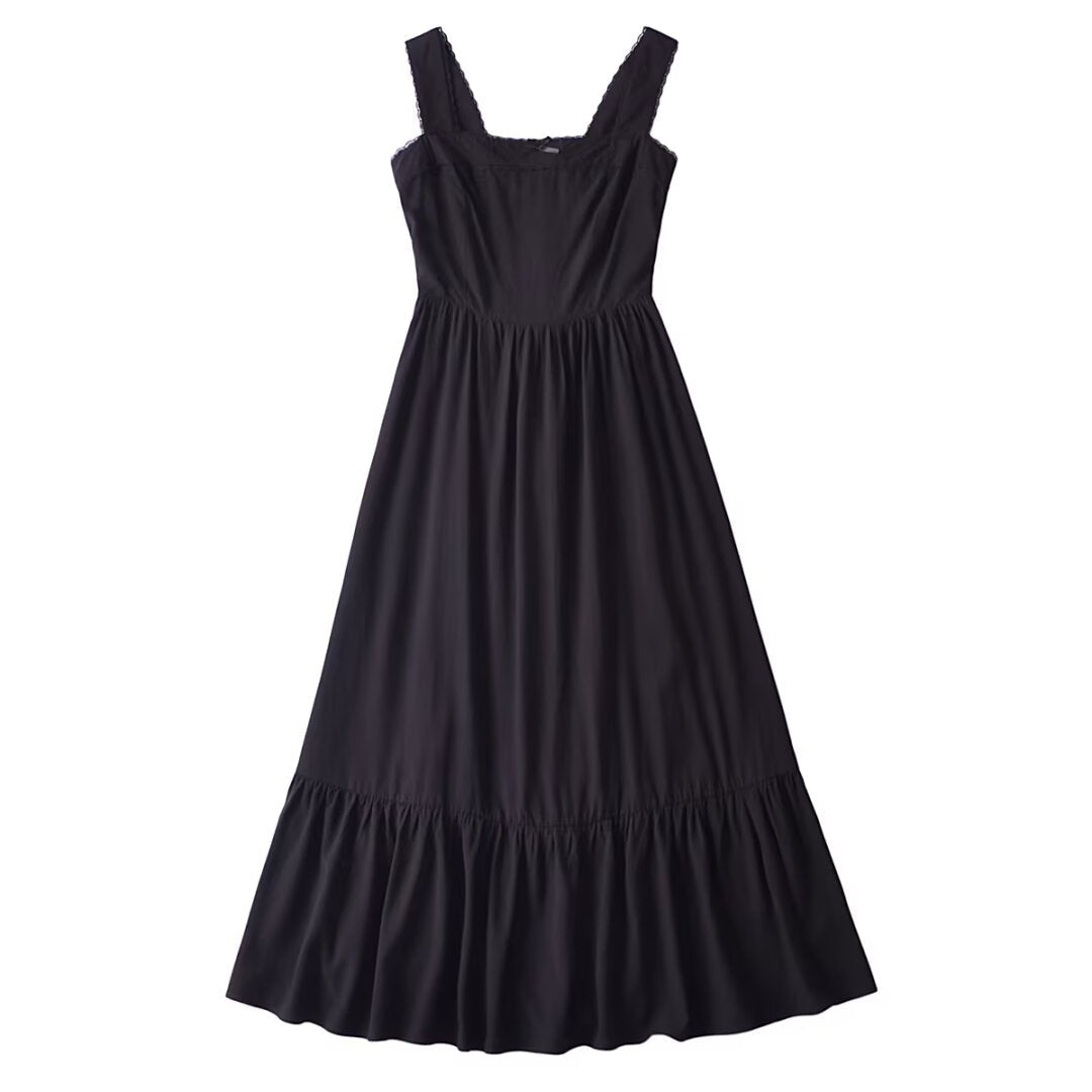 French Retro Lace Bowknot Decoration Square Collar Vest Dress Cami Dress Summer Slim Fit A Line Dress Women by Ragazza