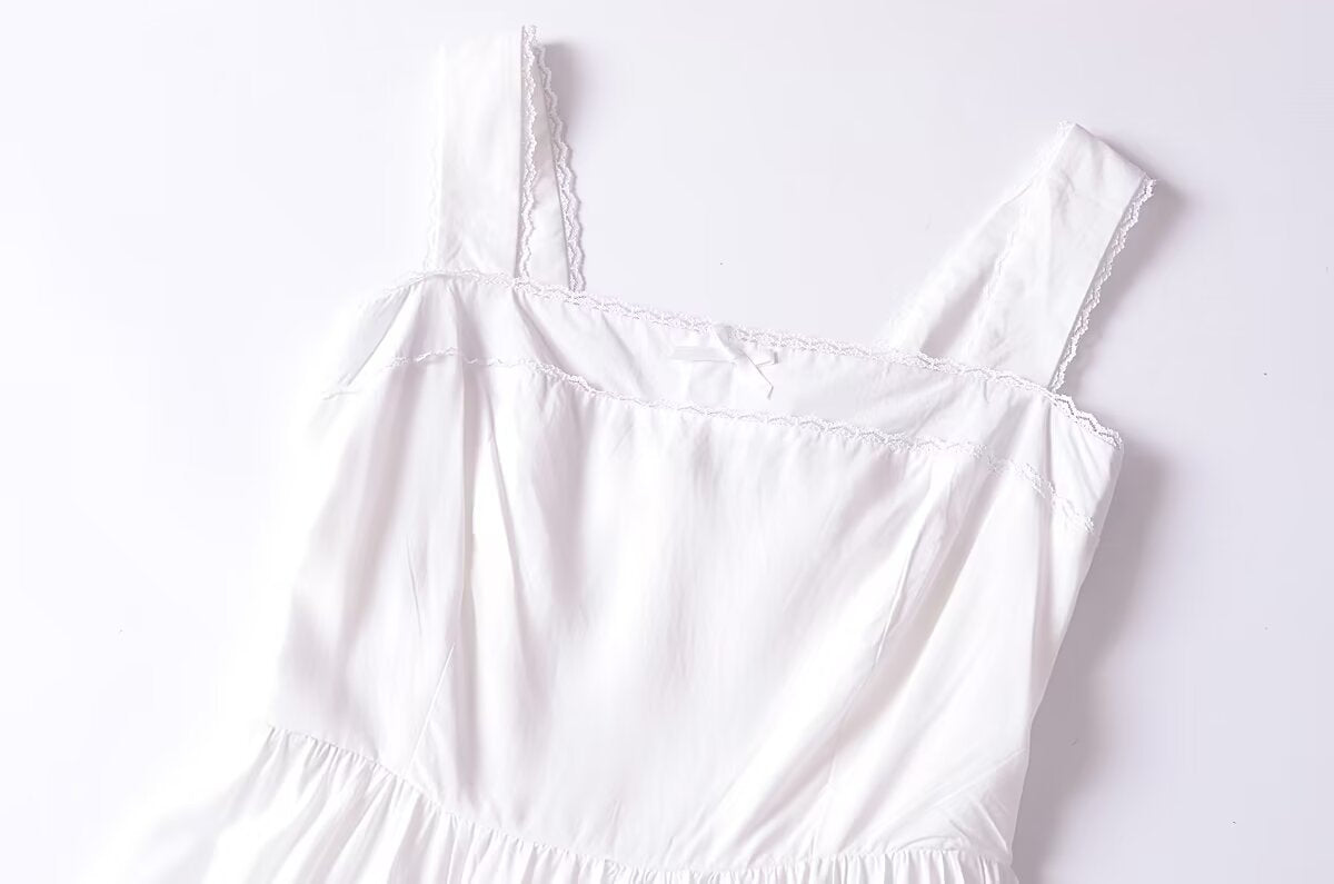 French Retro Lace Bowknot Decoration Square Collar Vest Dress Cami Dress Summer Slim Fit A Line Dress Women by Ragazza