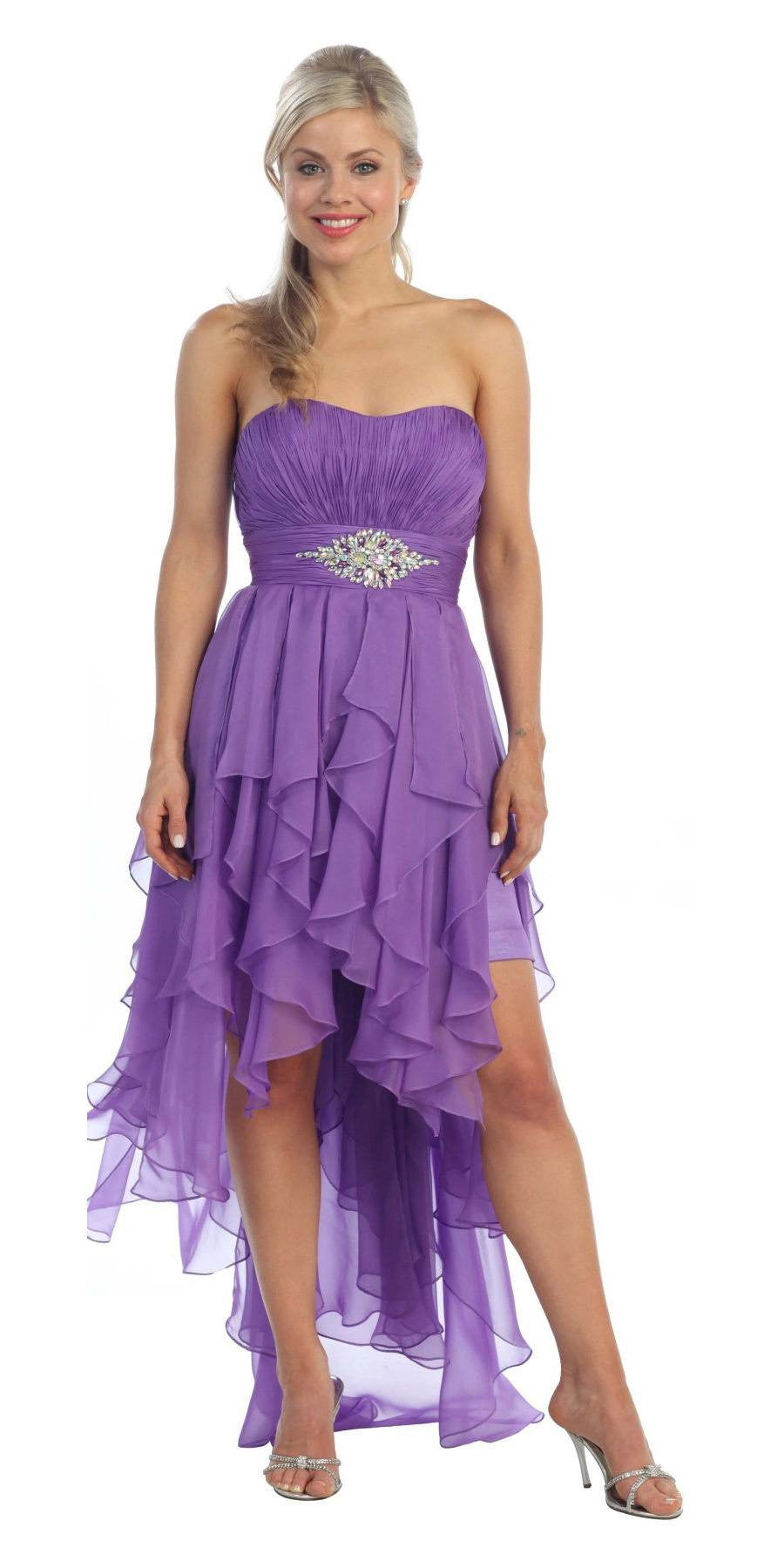 CLEARANCE - Juliet 1226 Dress High Low Chiffon Strapless Layer Skirt Rhinestones (Size 2XL) by DiscountDressShop
